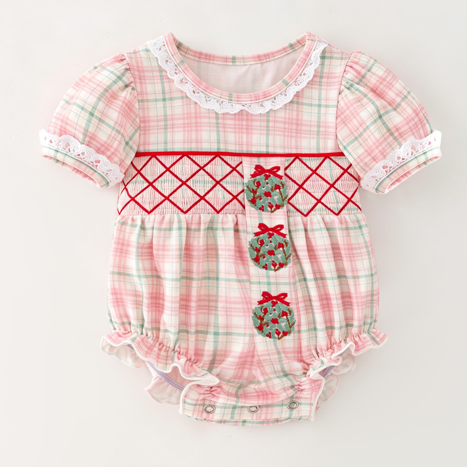 （In Stock）Toddler Girls Christmas Embroidery Smocked Romper