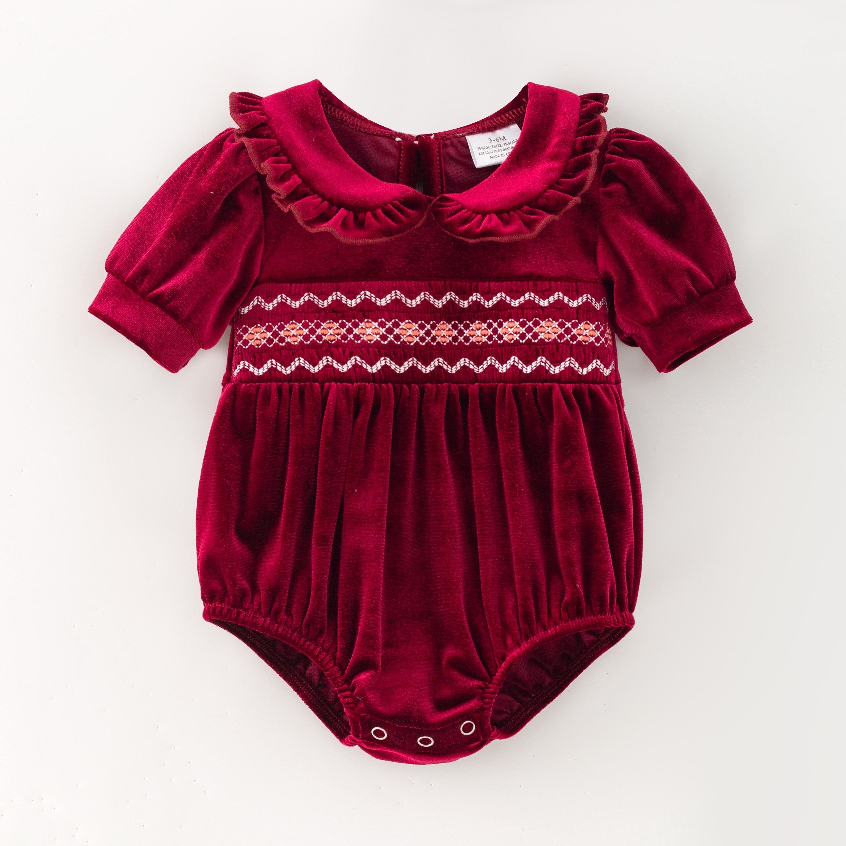 （In Stock）Toddler Girls Christmas Red Velvet Smocked Romper