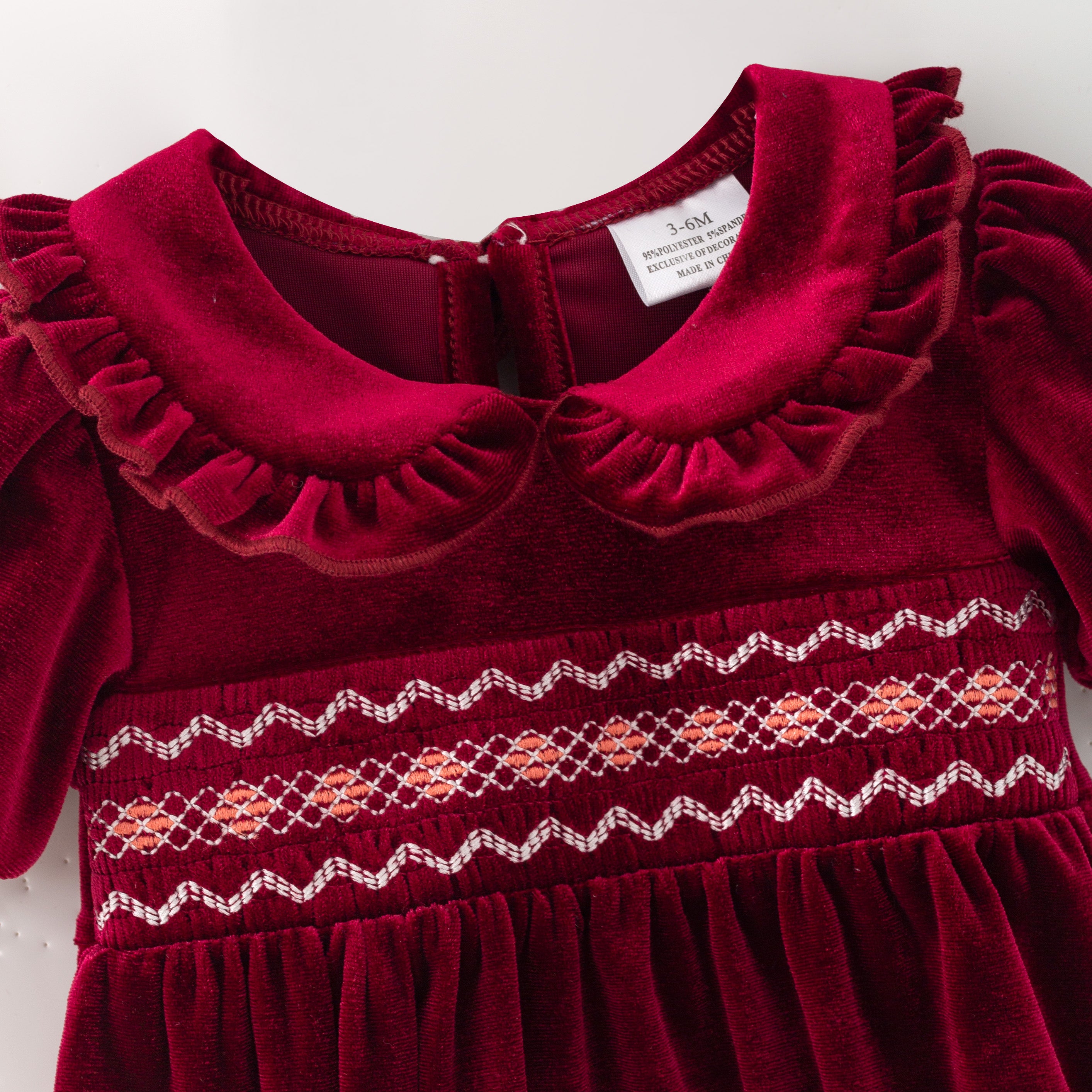 （In Stock）Toddler Girls Christmas Red Velvet Smocked Romper