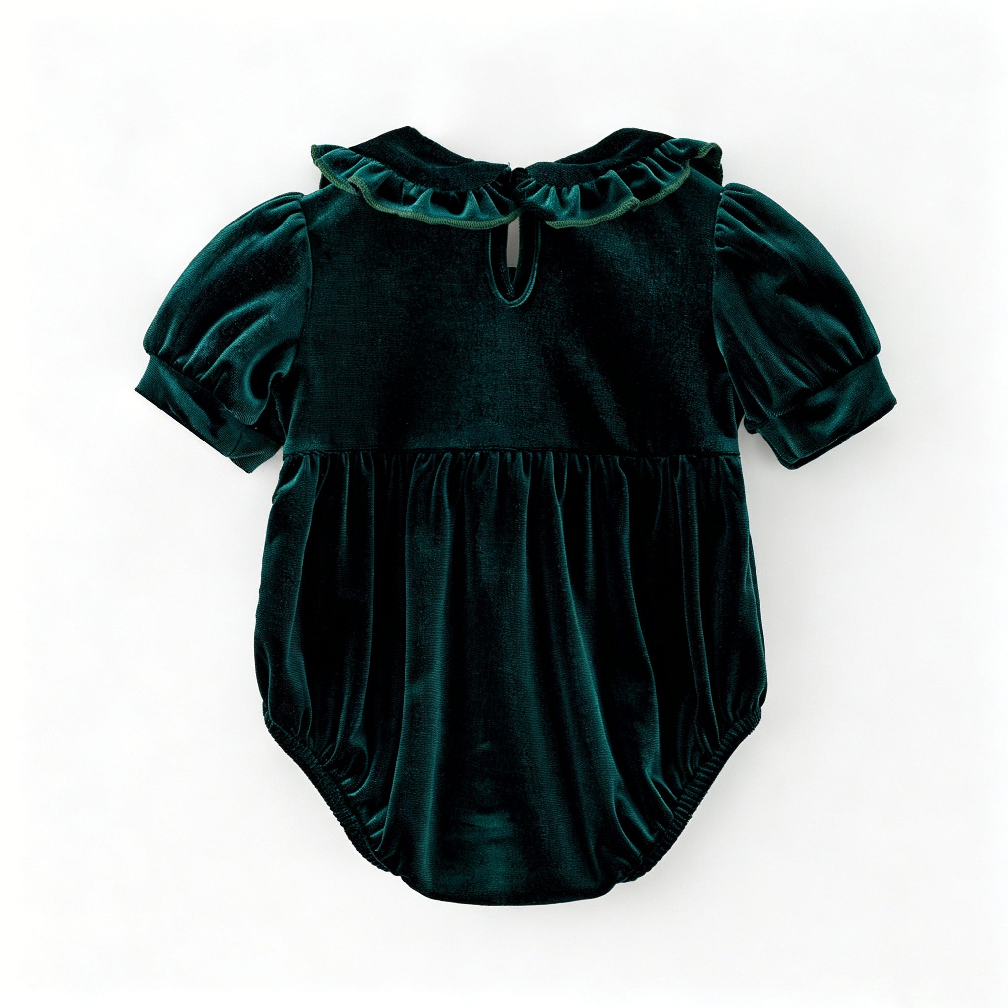 （In Stock）Toddler Girls Christmas Green Velvet Smocked Romper