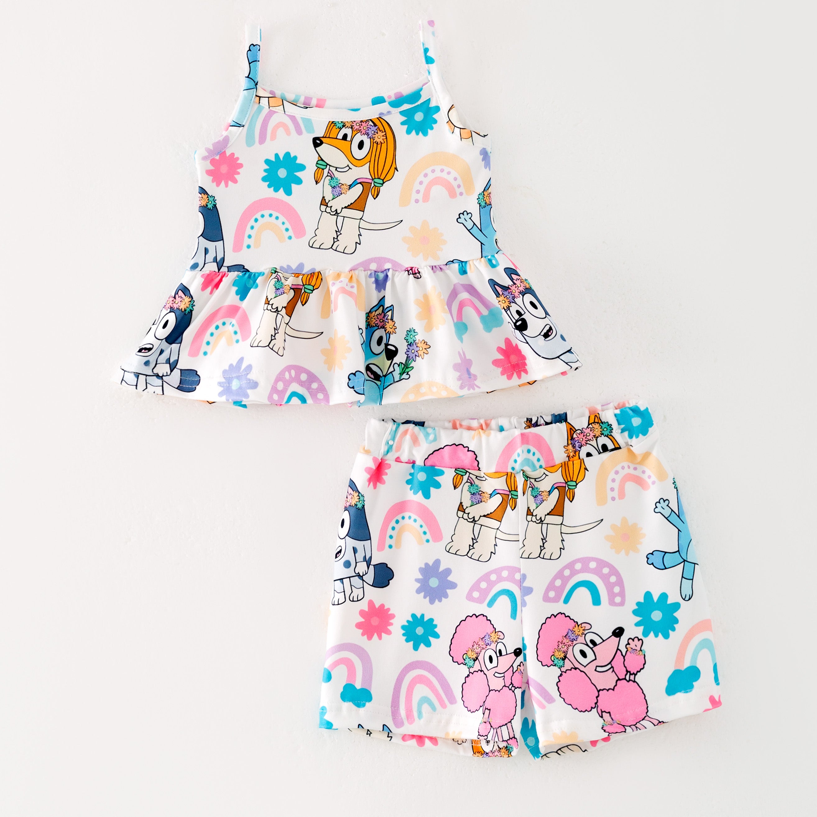 （Pre Order）Girls Spring and Summer Cartoon Print Shorts Set