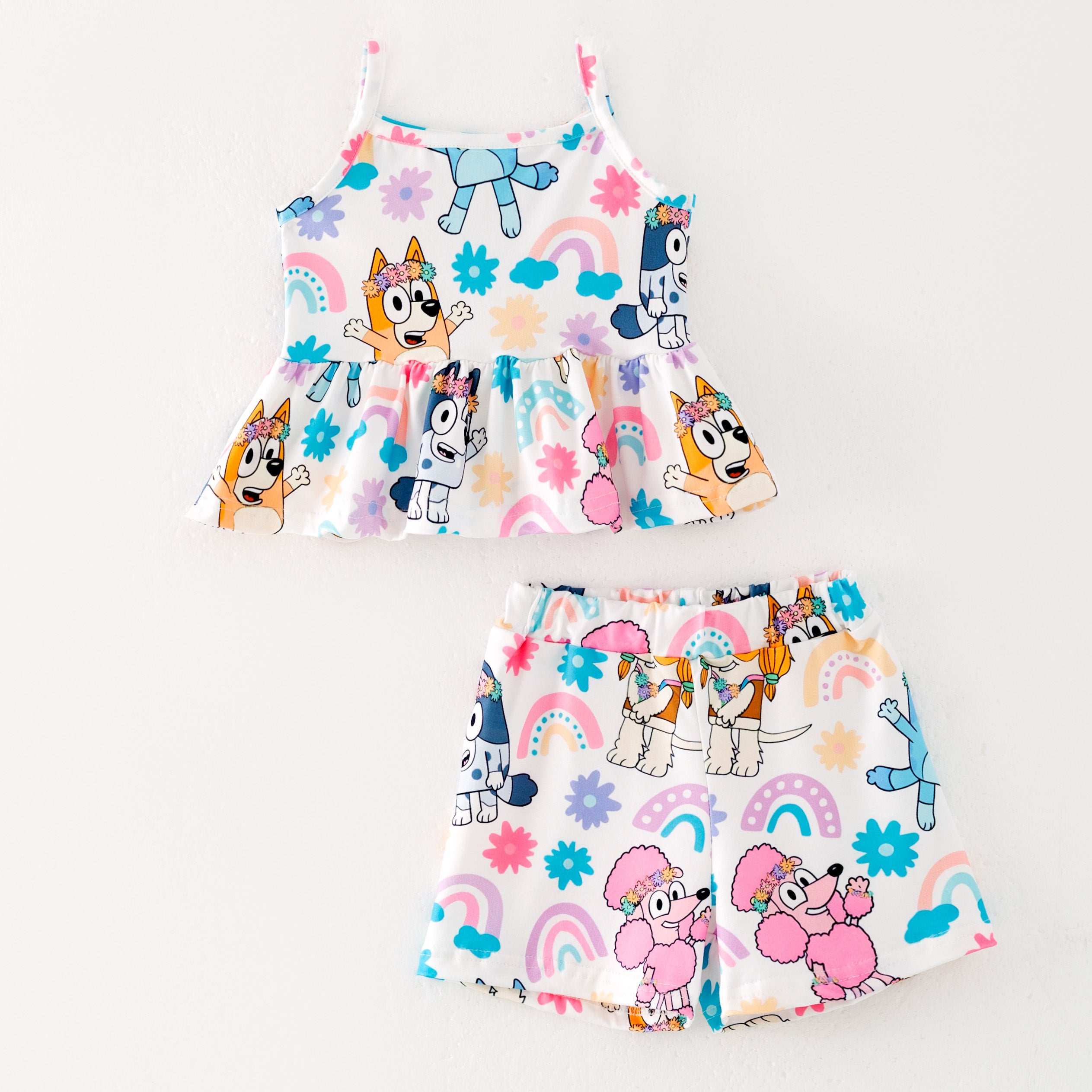 （Pre Order）Girls Spring and Summer Cartoon Print Shorts Set