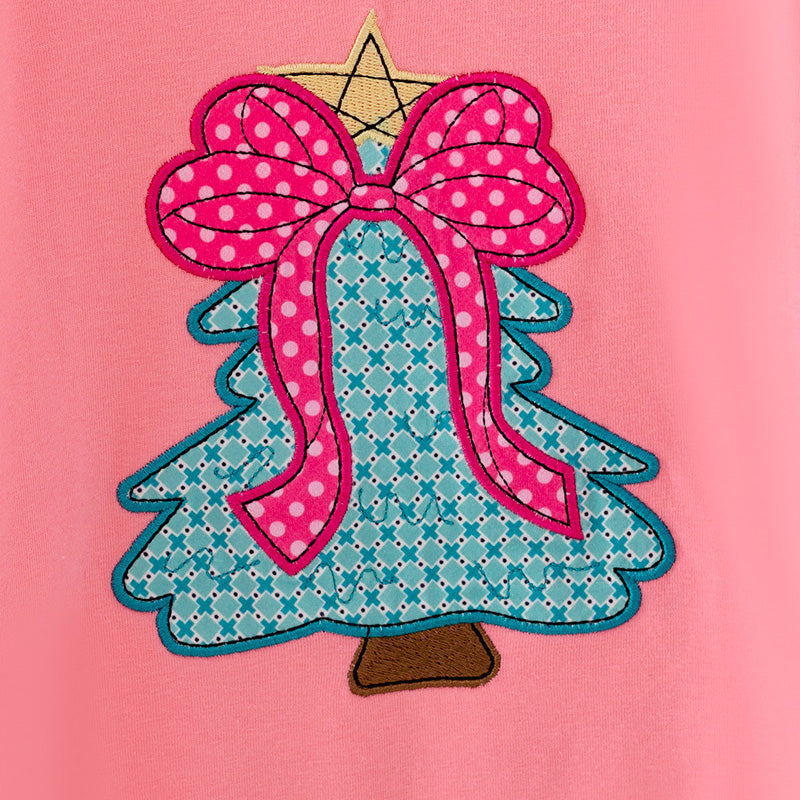 （In Stock）Girls Christmas Applique Cotton Outfit Set