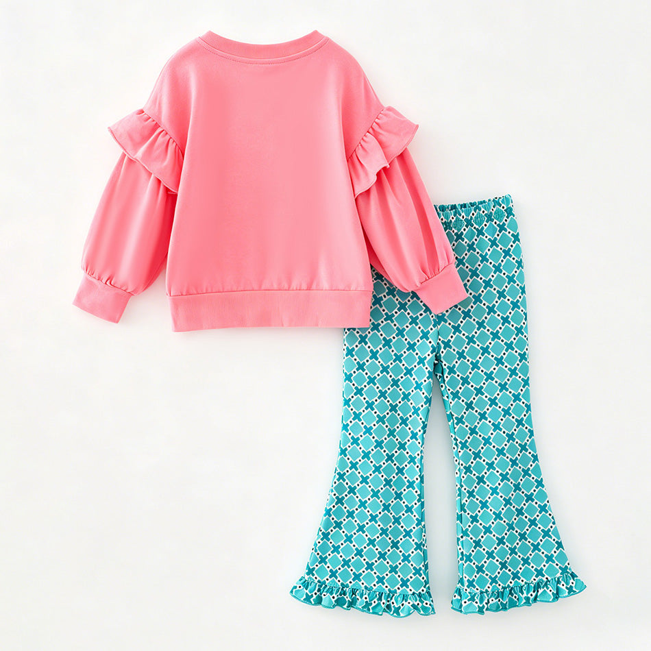 （In Stock）Girls Christmas Applique Cotton Outfit Set