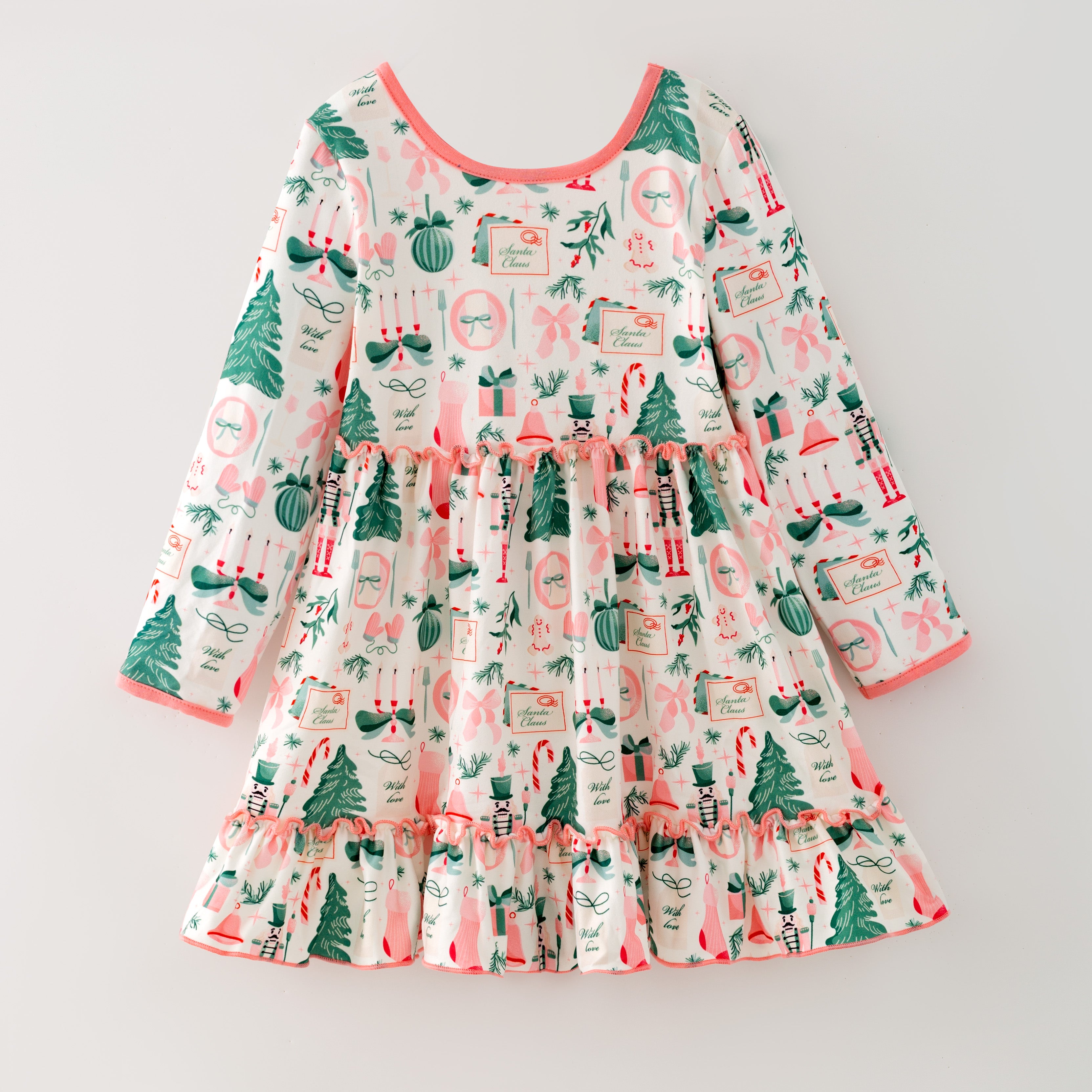 （In Stock）Girls Christmas Print Ruffle Dress