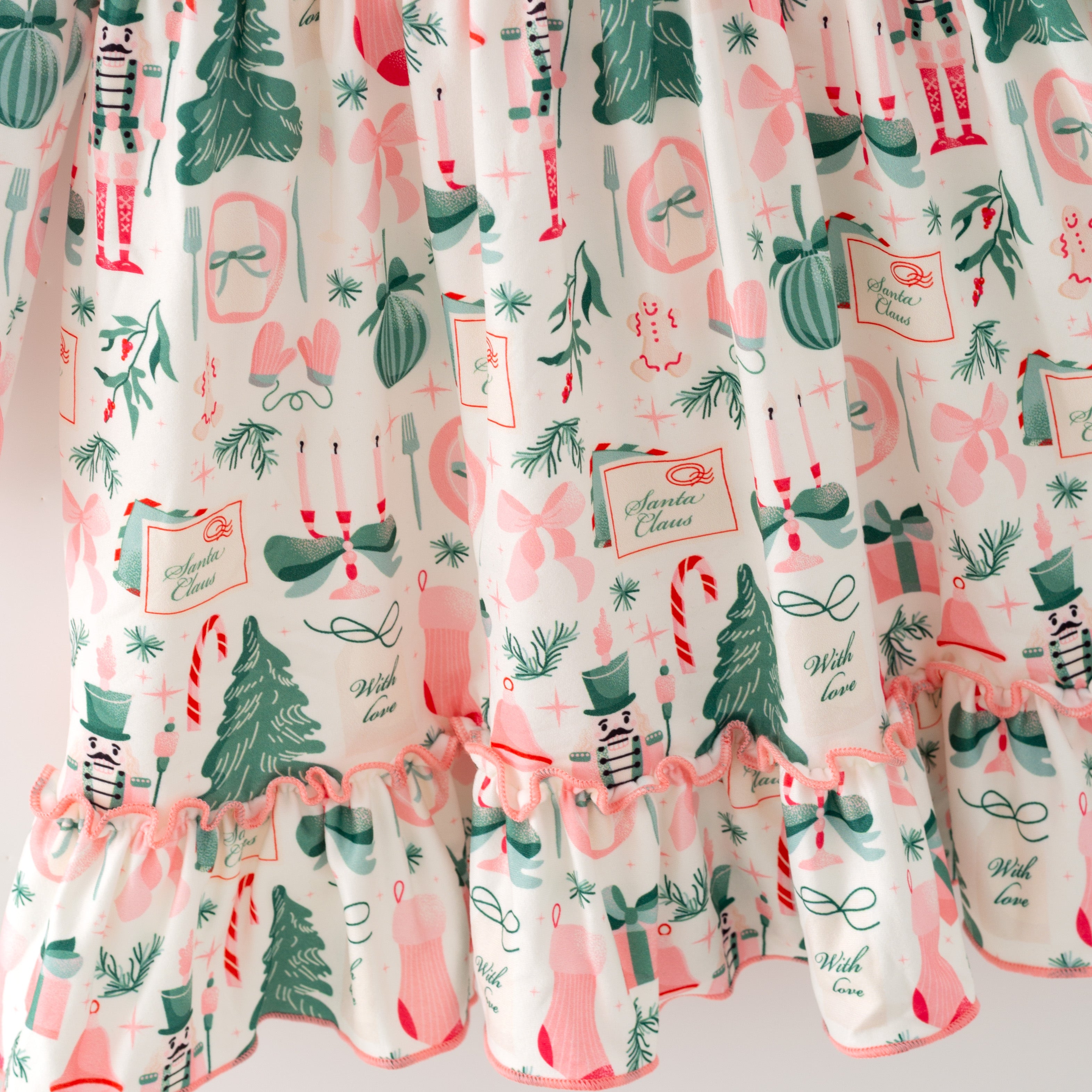 （In Stock）Girls Christmas Print Ruffle Dress