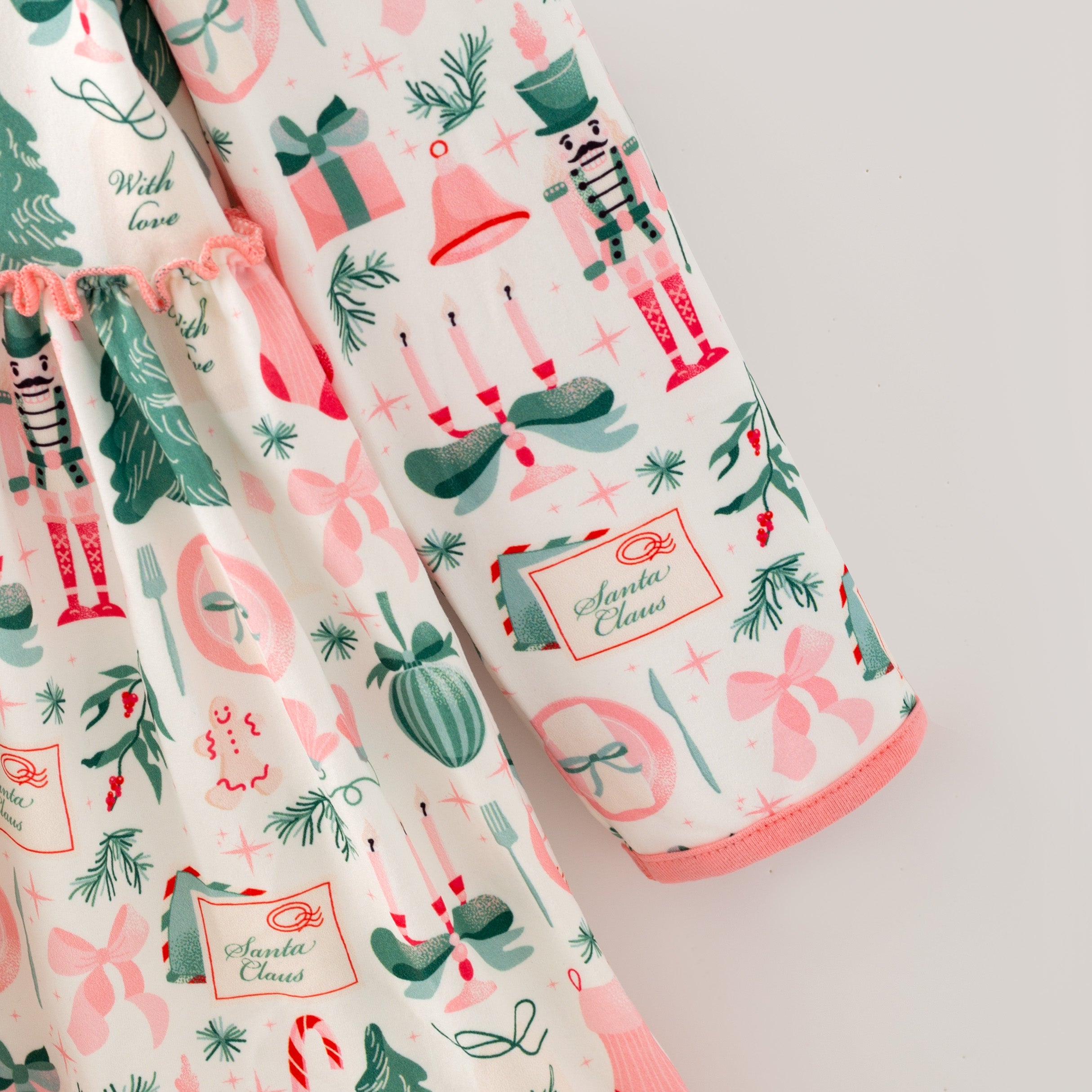 （In Stock）Girls Christmas Print Ruffle Dress
