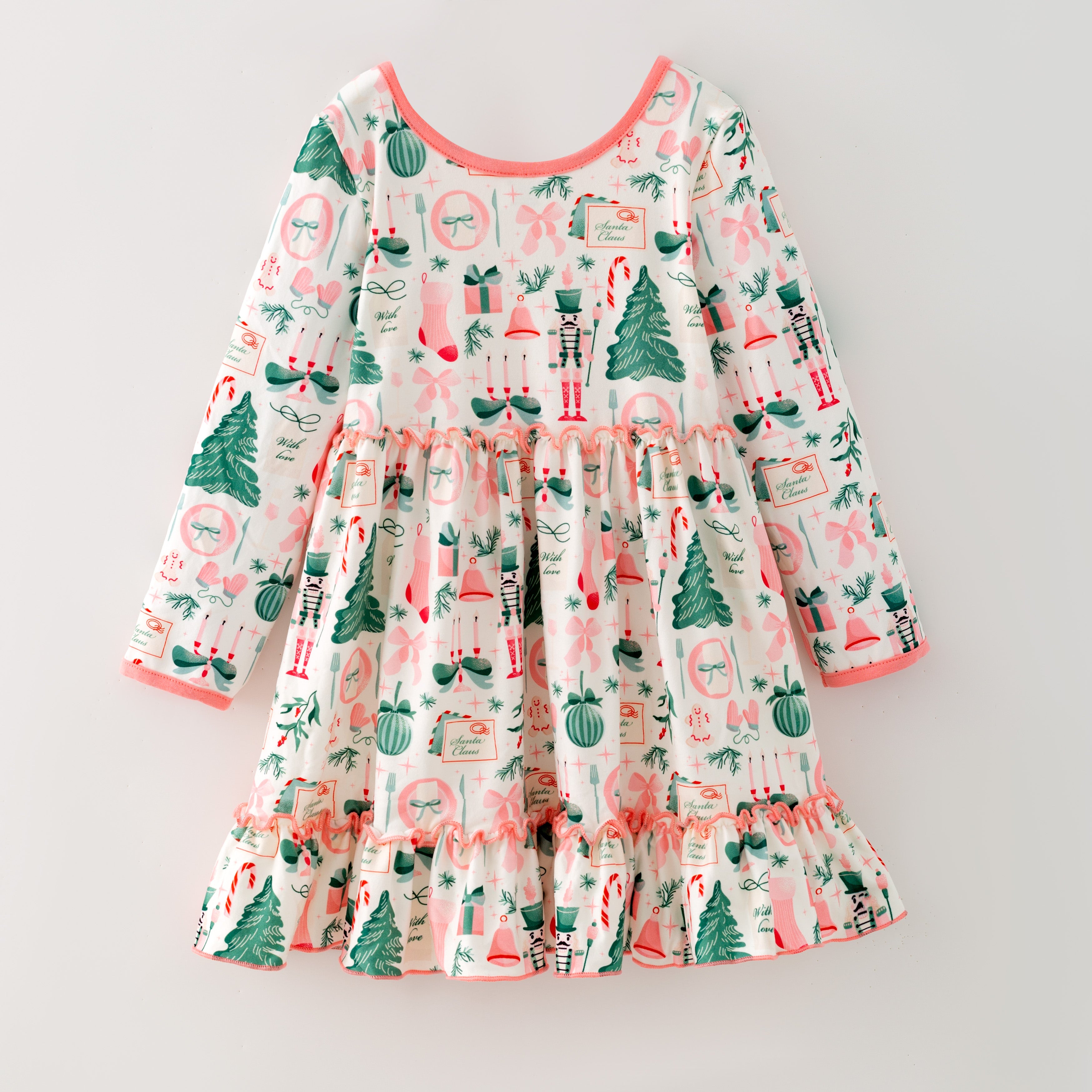 （In Stock）Girls Christmas Print Ruffle Dress
