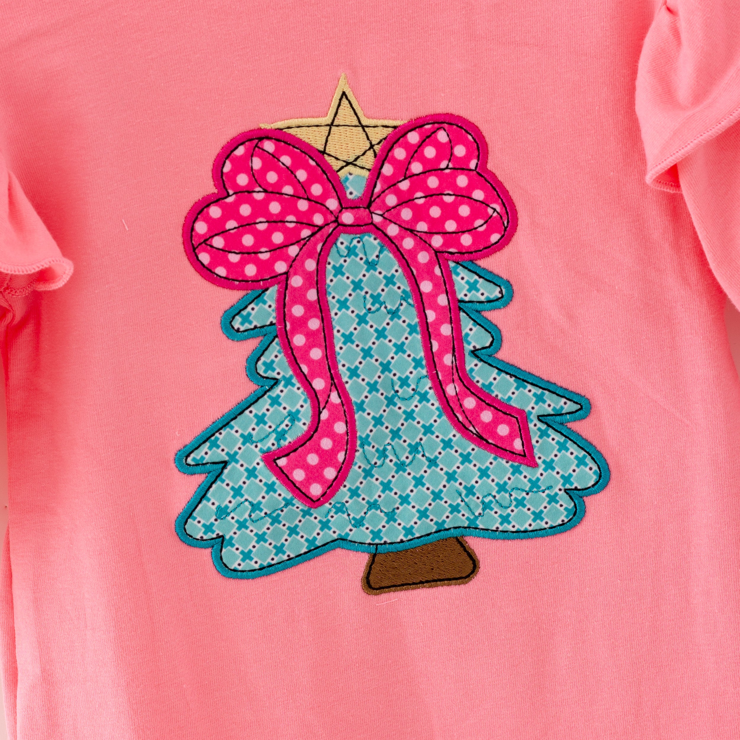 （In Stock）Toddler Girls Christmas Applique Cotton Romper