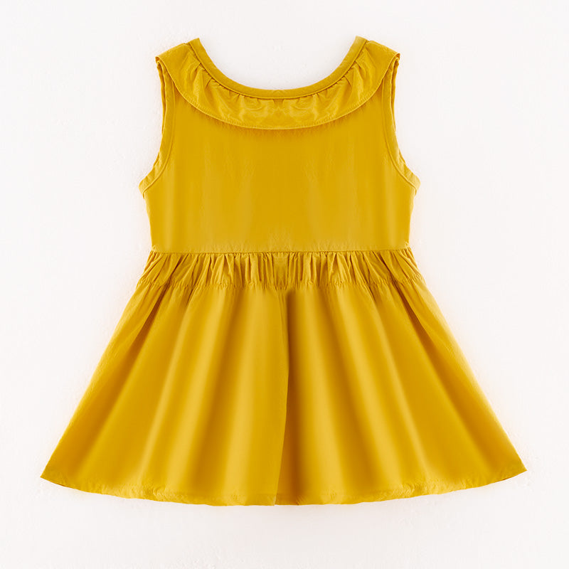 （In Stock）Girls Summer Ginger Yellow Knotted Cotton Dress