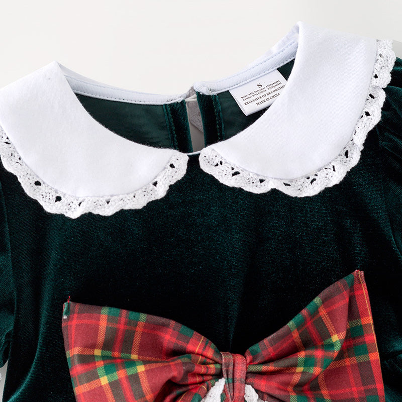 （In Stock）Girls Christmas Bow Velvet Dress