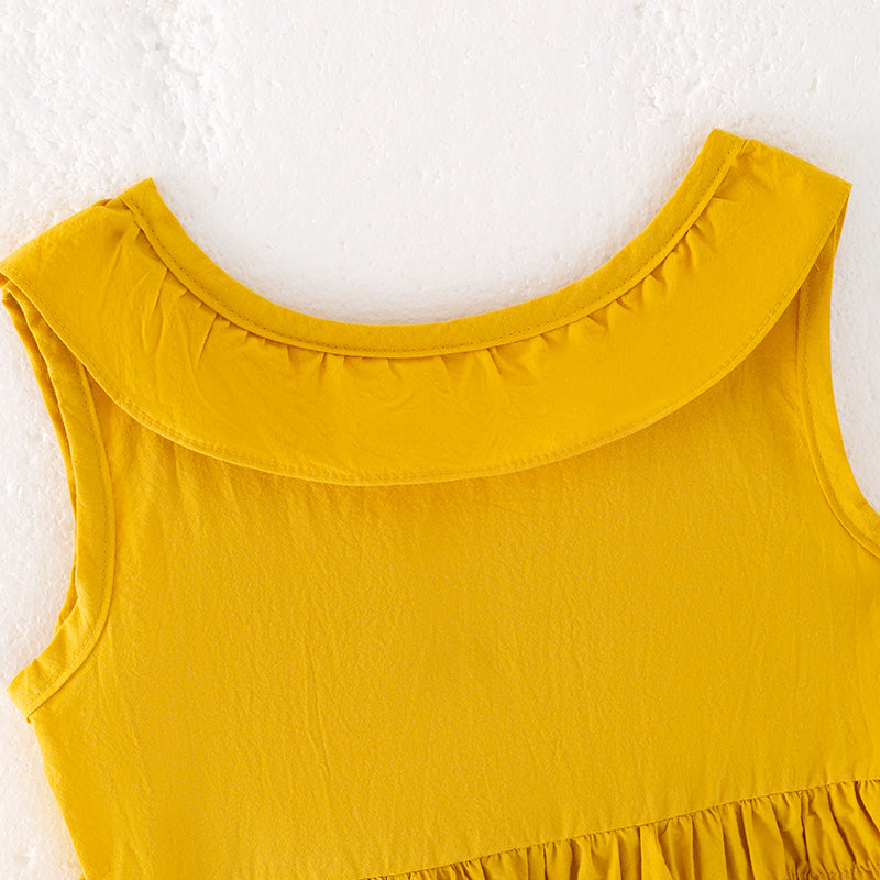 （In Stock）Girls Summer Ginger Yellow Knotted Cotton Dress