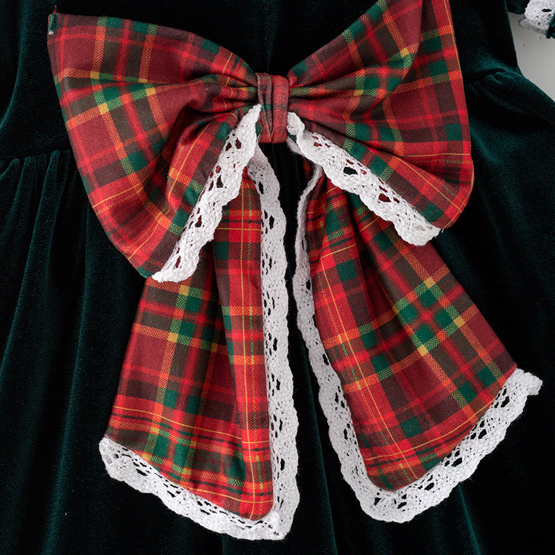 （In Stock）Girls Christmas Bow Velvet Dress