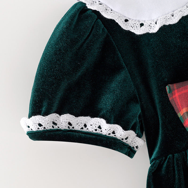 （In Stock）Girls Christmas Bow Velvet Dress