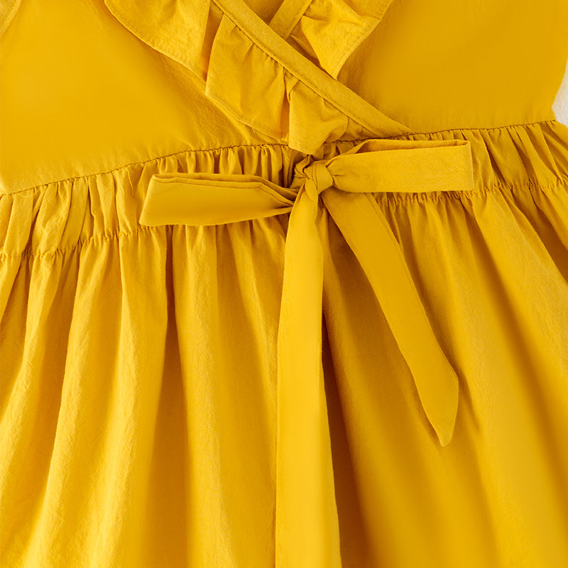 （In Stock）Girls Summer Ginger Yellow Knotted Cotton Dress