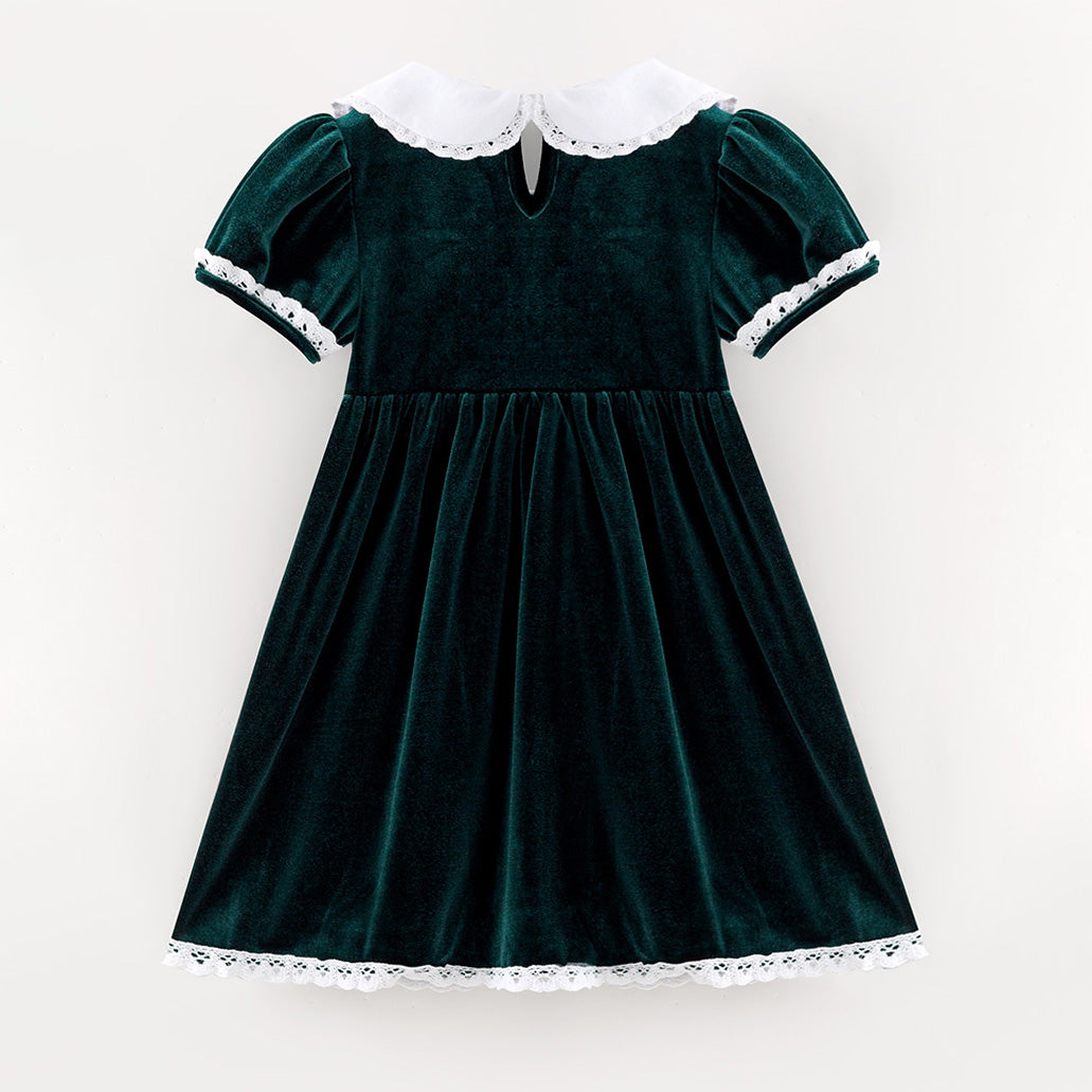 （In Stock）Girls Christmas Bow Velvet Dress