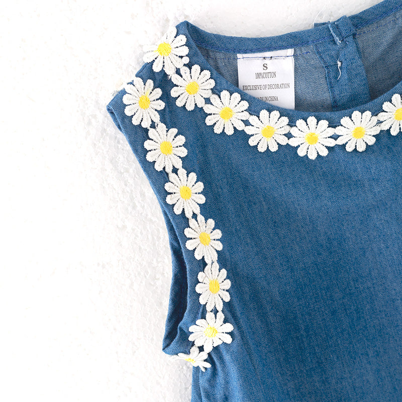 （In Stock）Girls Summer Navy Daisy Embroidery Cotton Dress