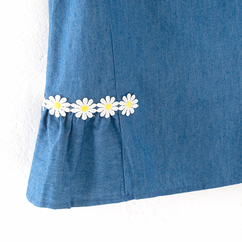 （In Stock）Girls Summer Navy Daisy Embroidery Cotton Dress