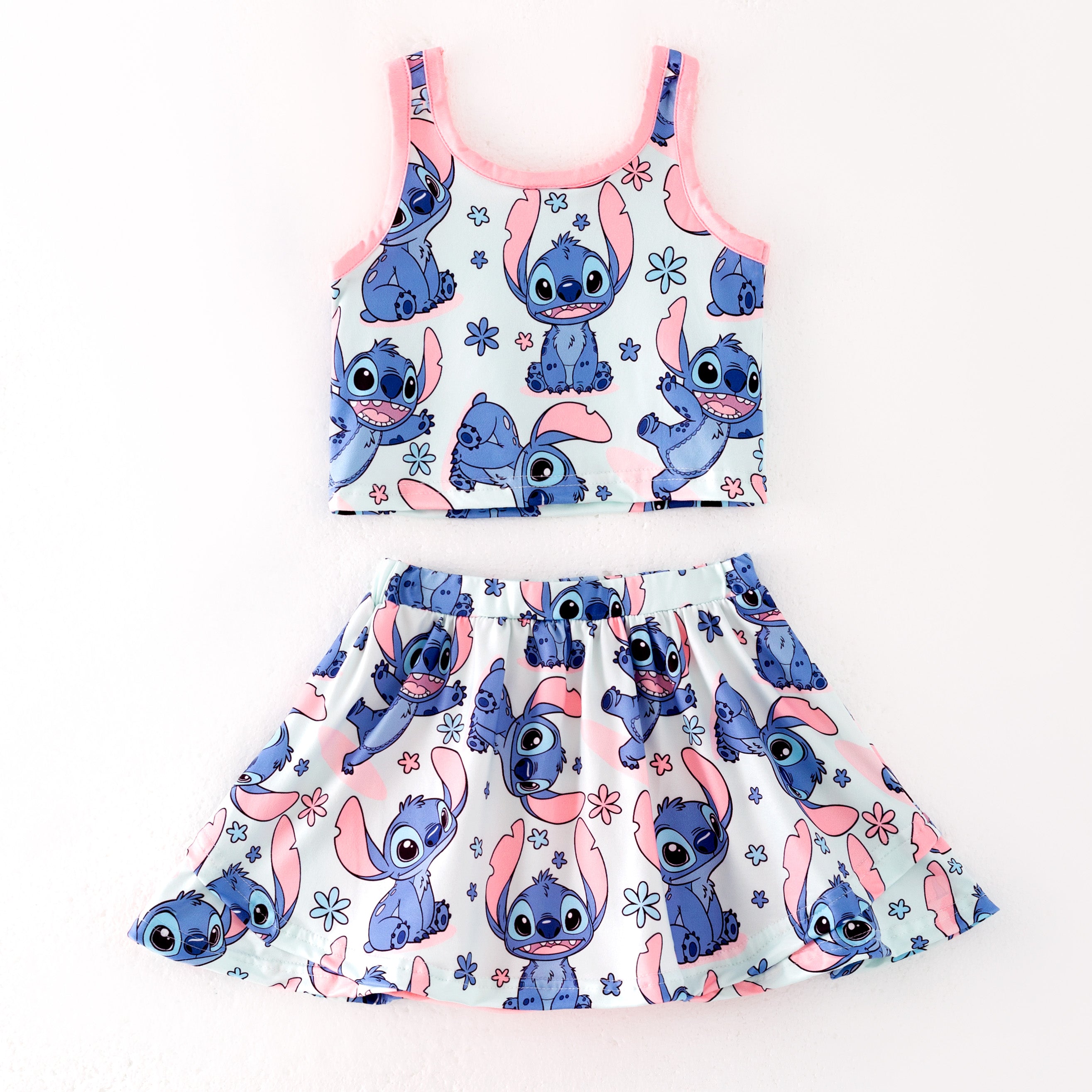 （Pre Order）Girls Spring and Summer Cartoon Print Skort Set