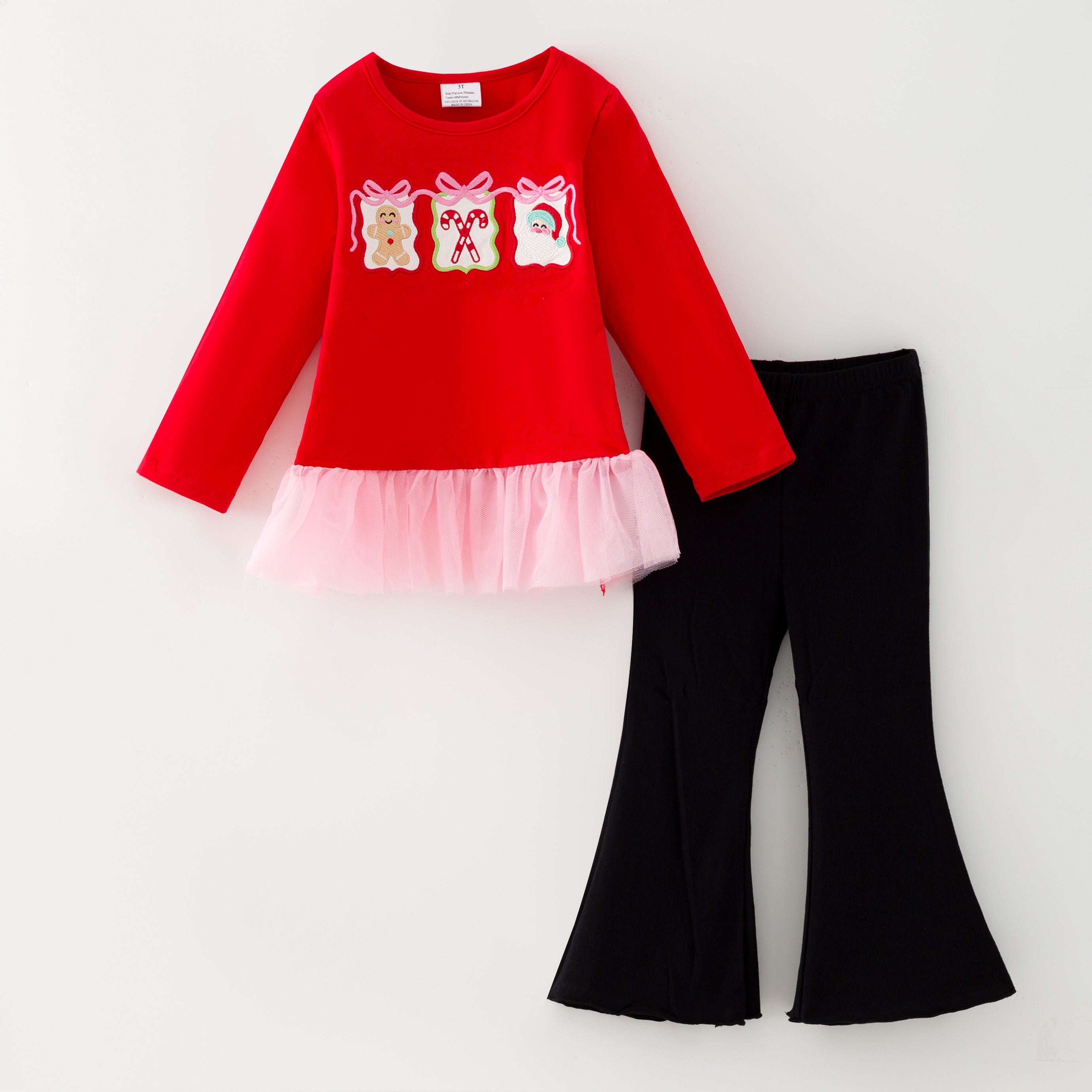 （In Stock）Girls Christmas Applique Outfit Set