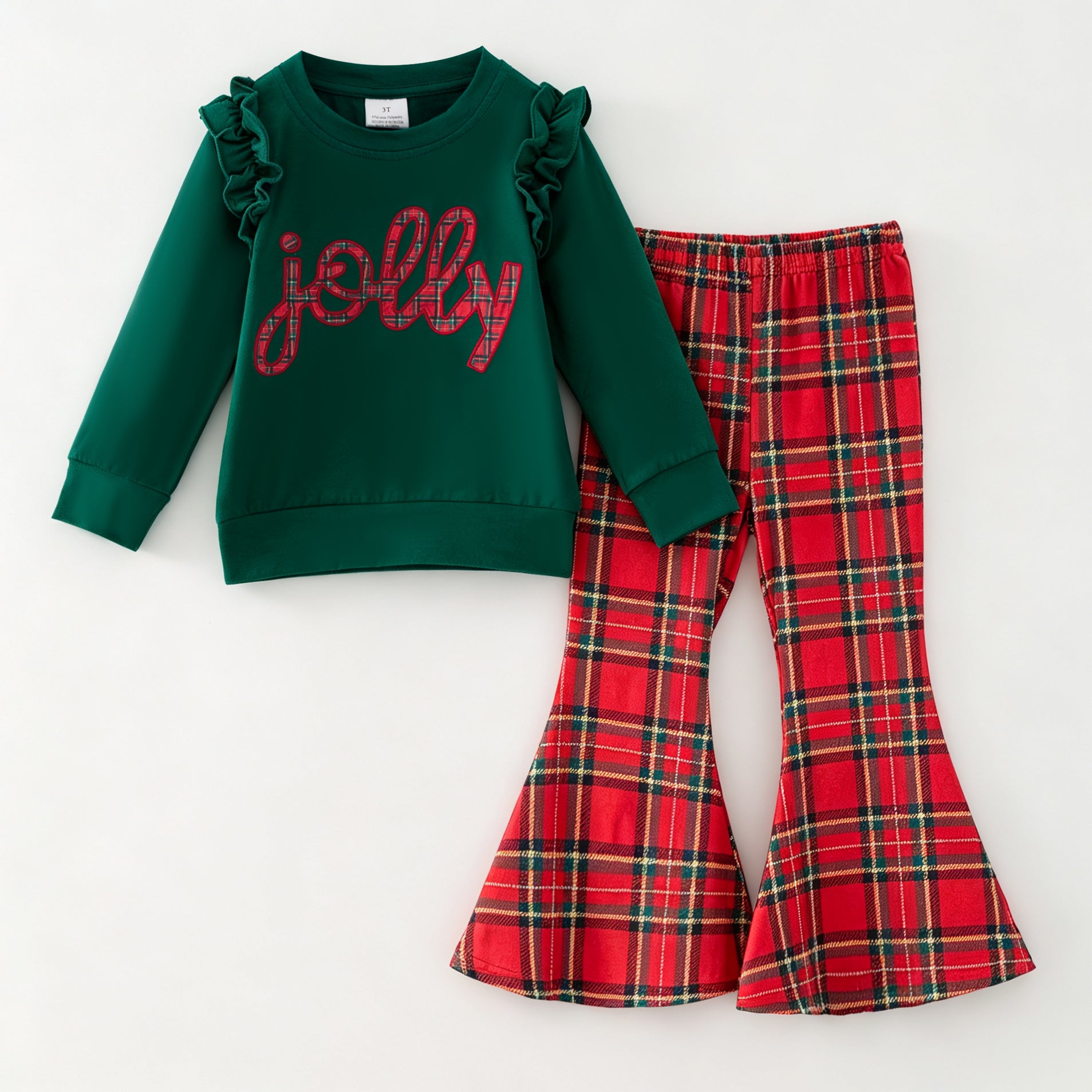 （In Stock）Girls Christmas Applique Sweatshirt Set