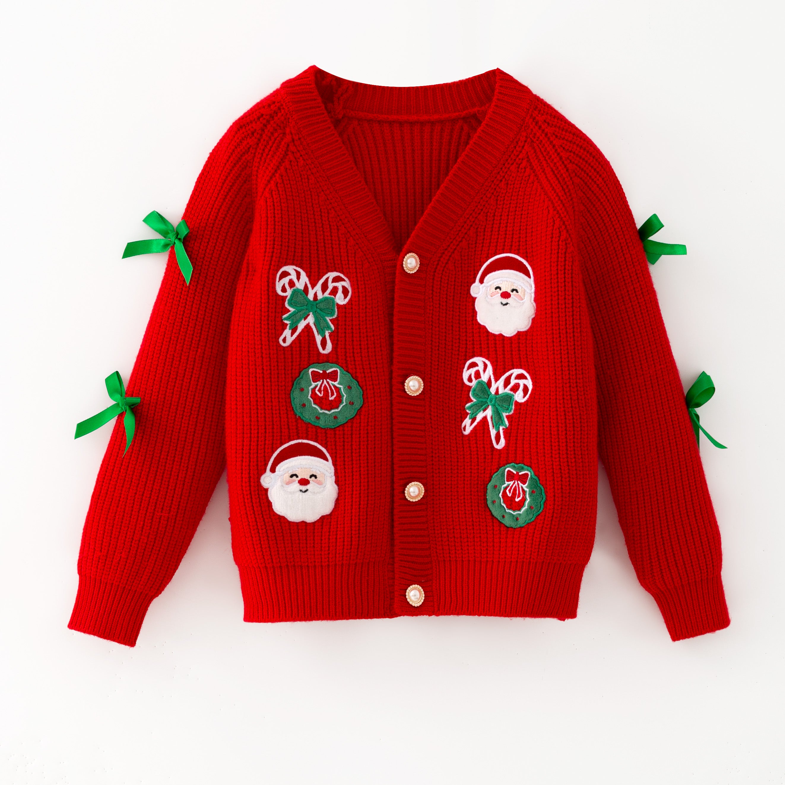（In Stock）Girls Christmas Applique Red Cardigan Jacket