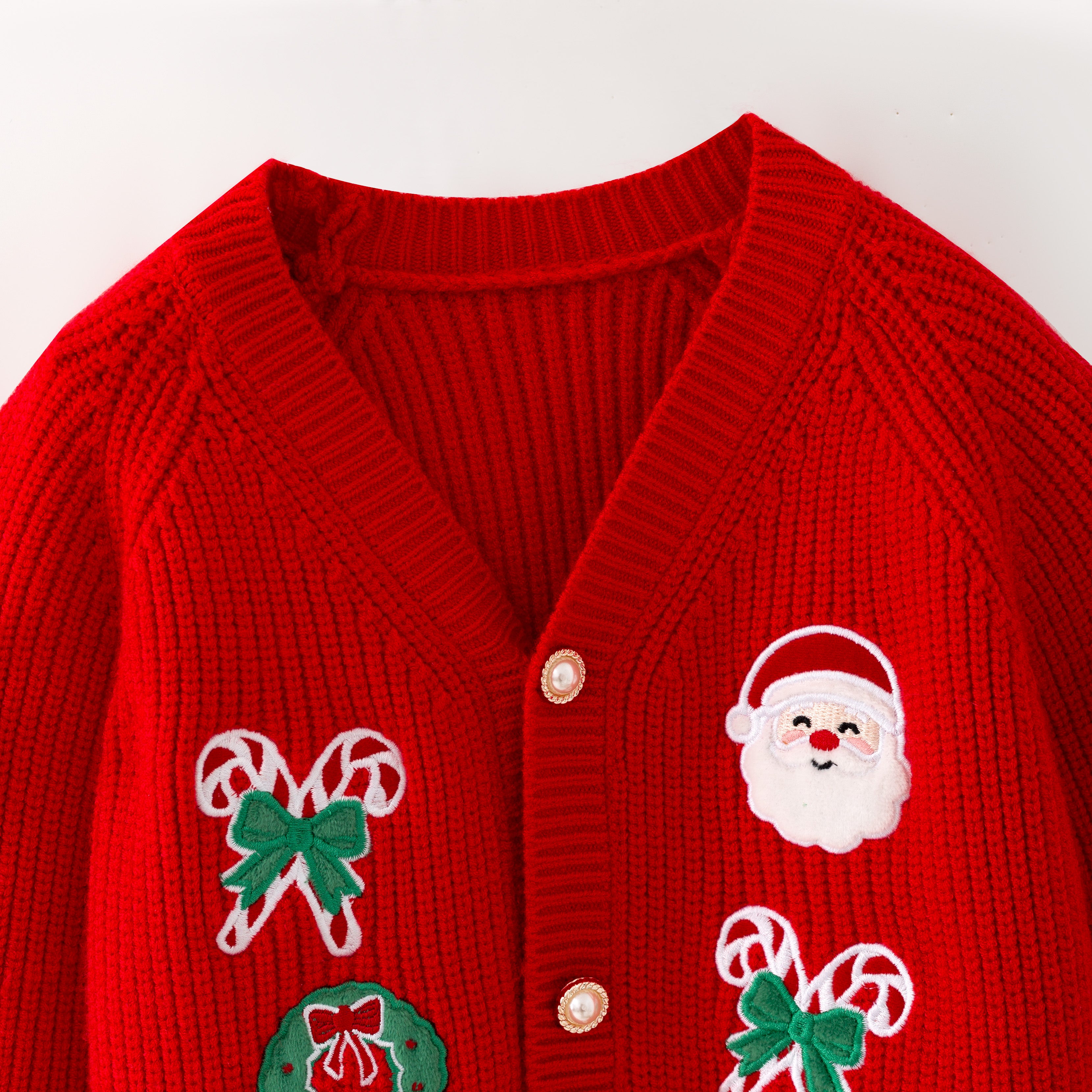 （In Stock）Girls Christmas Applique Red Cardigan Jacket