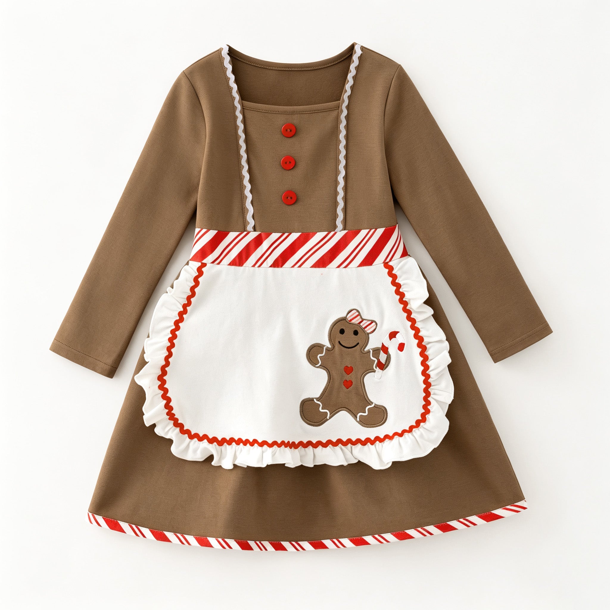 （In Stock）Girls Christmas Gingerbread Applique Cotton Dress