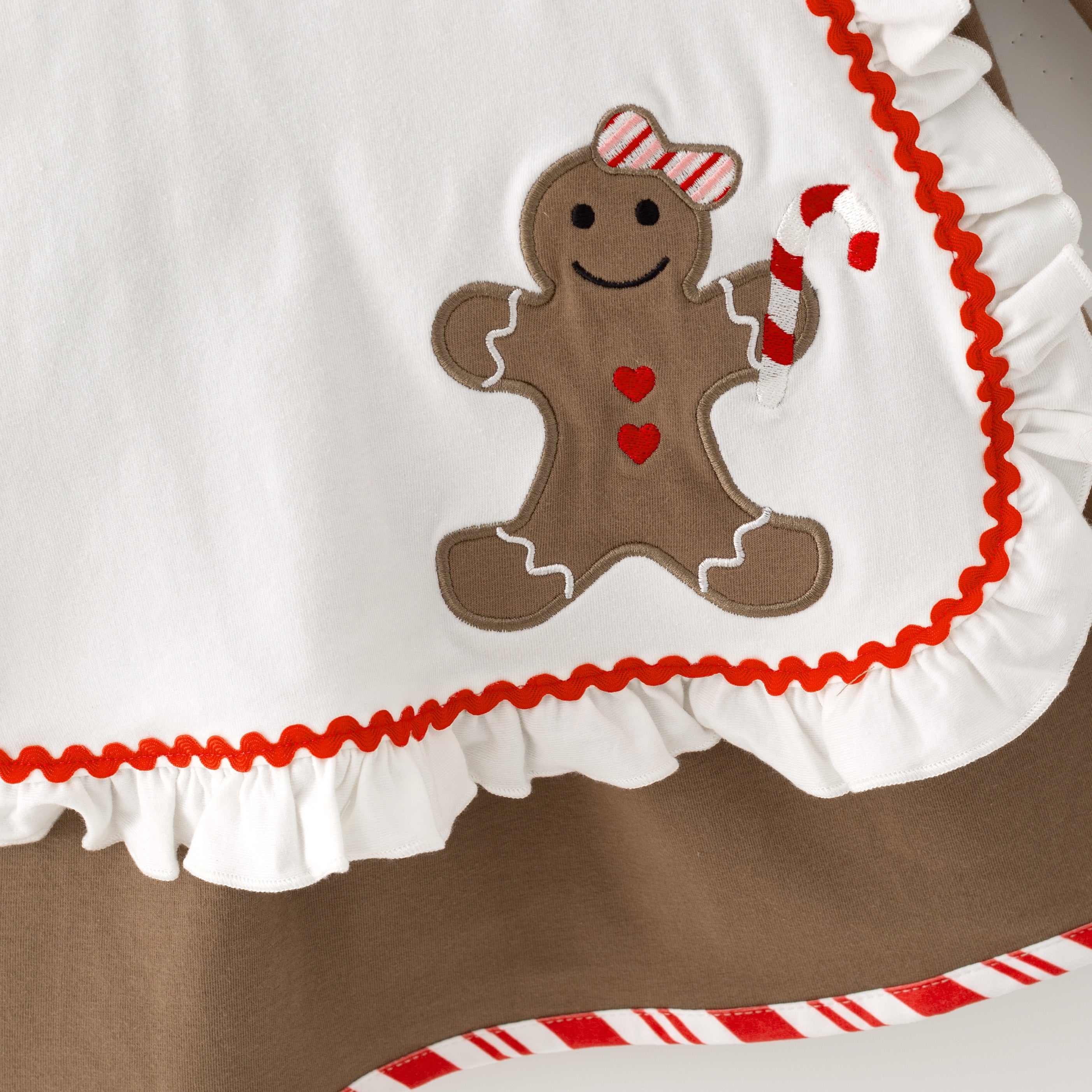 （In Stock）Girls Christmas Gingerbread Applique Cotton Dress