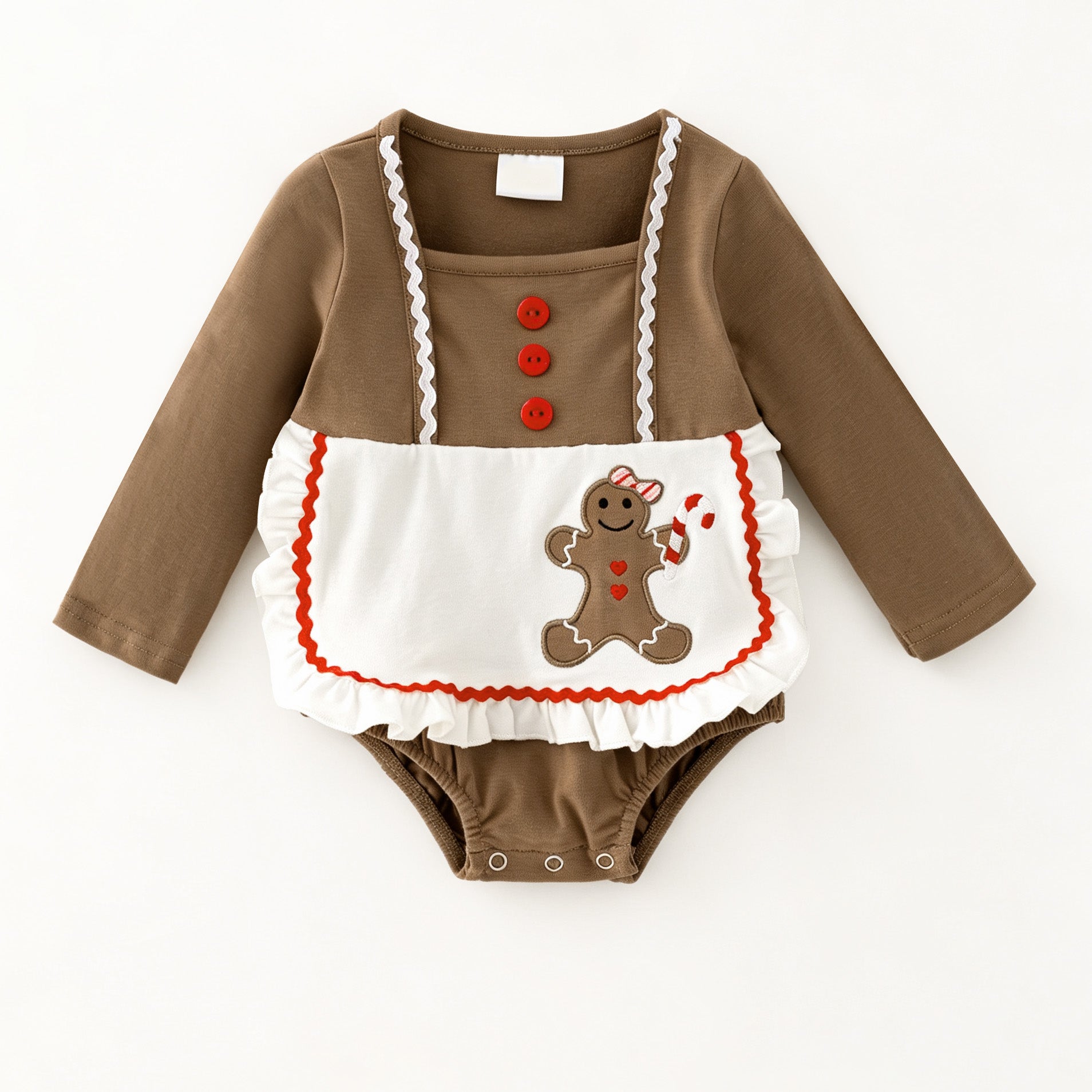 （In Stock）Toddler Girls Christmas Gingerbread Applique Cotton Romper