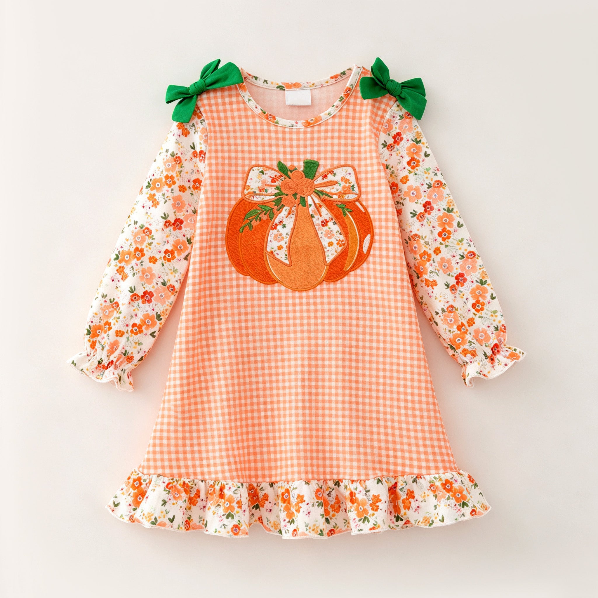 （In Stock）Girls Fall Pumpkin Applique Dress