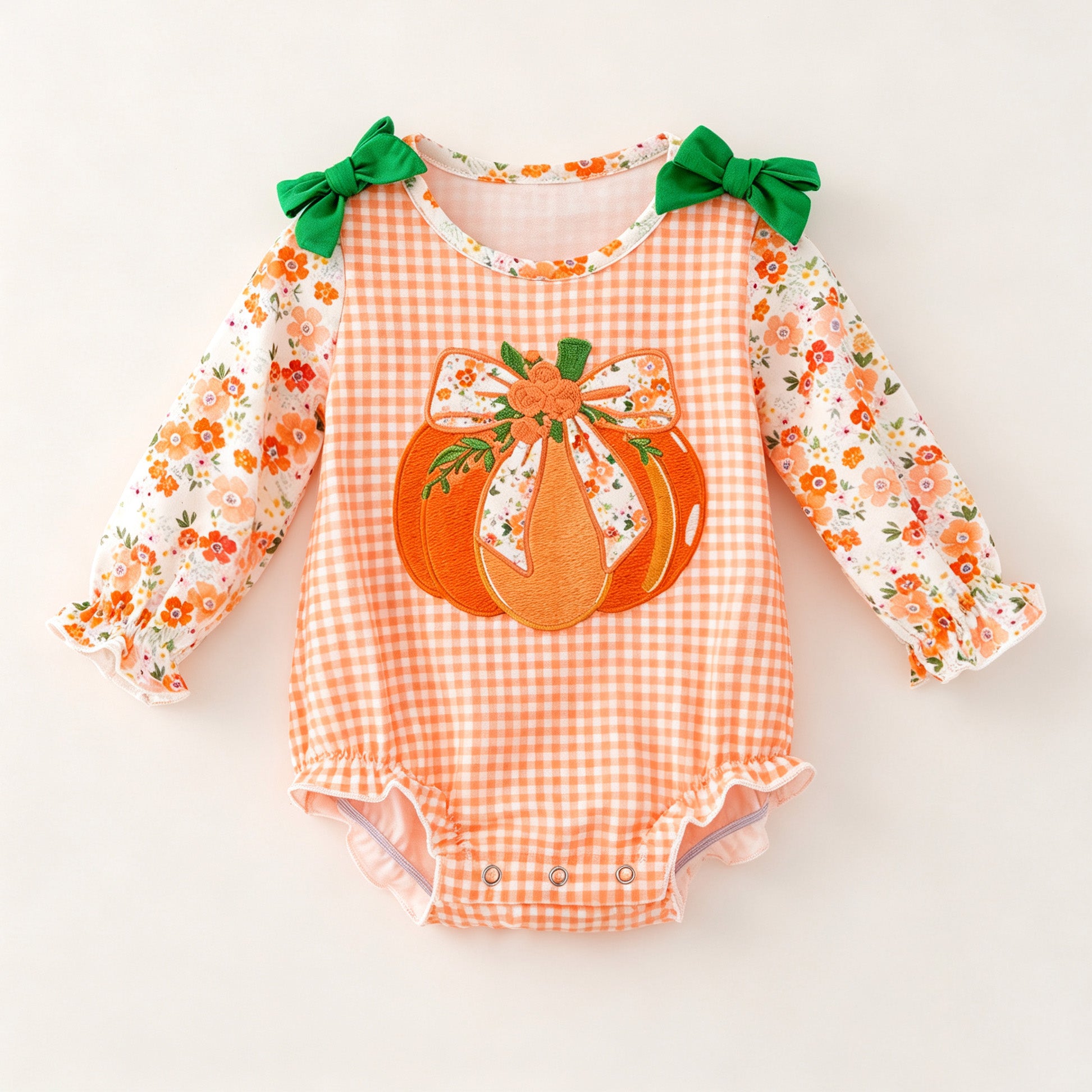 （In Stock）Toddler Girls Fall Pumpkin Applique Romper