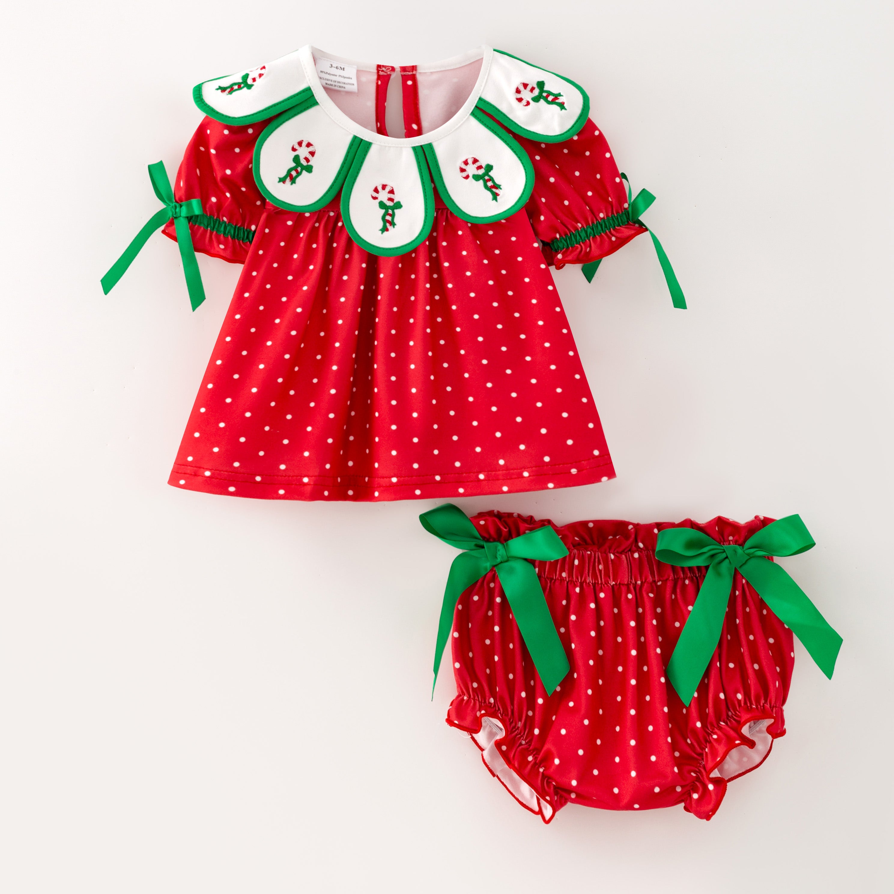 （In Stock）Toddler Girls Christmas Embroidery Petal Collar Bloomer Set