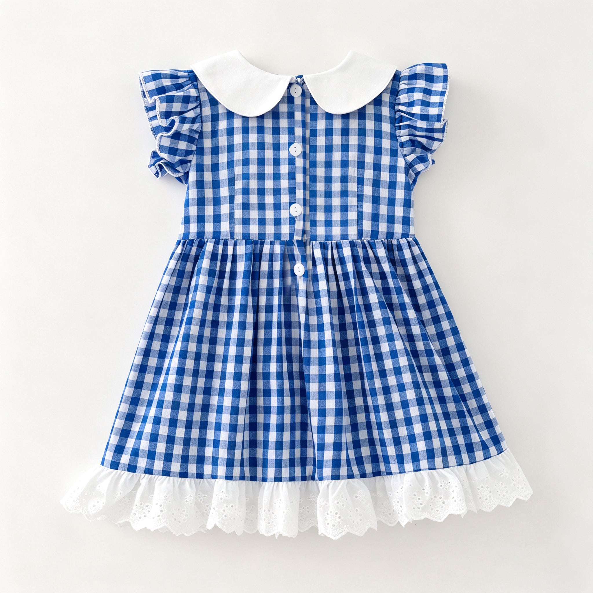 （In Stock）Girls Blue Plaid Nativity Embroidered Christmas Dress