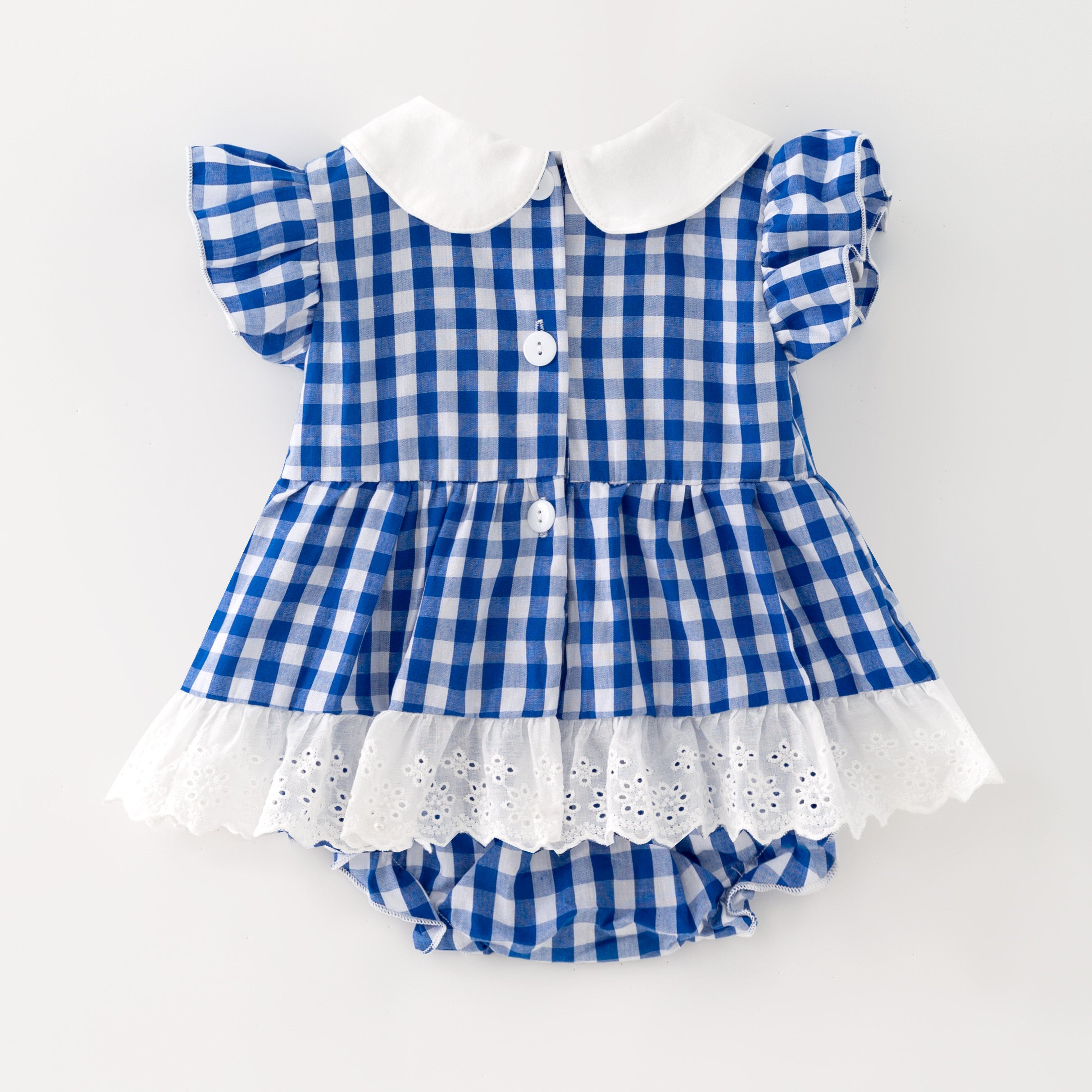（In Stock）Toddler Girls Blue Plaid Nativity Embroidered Christmas Romper