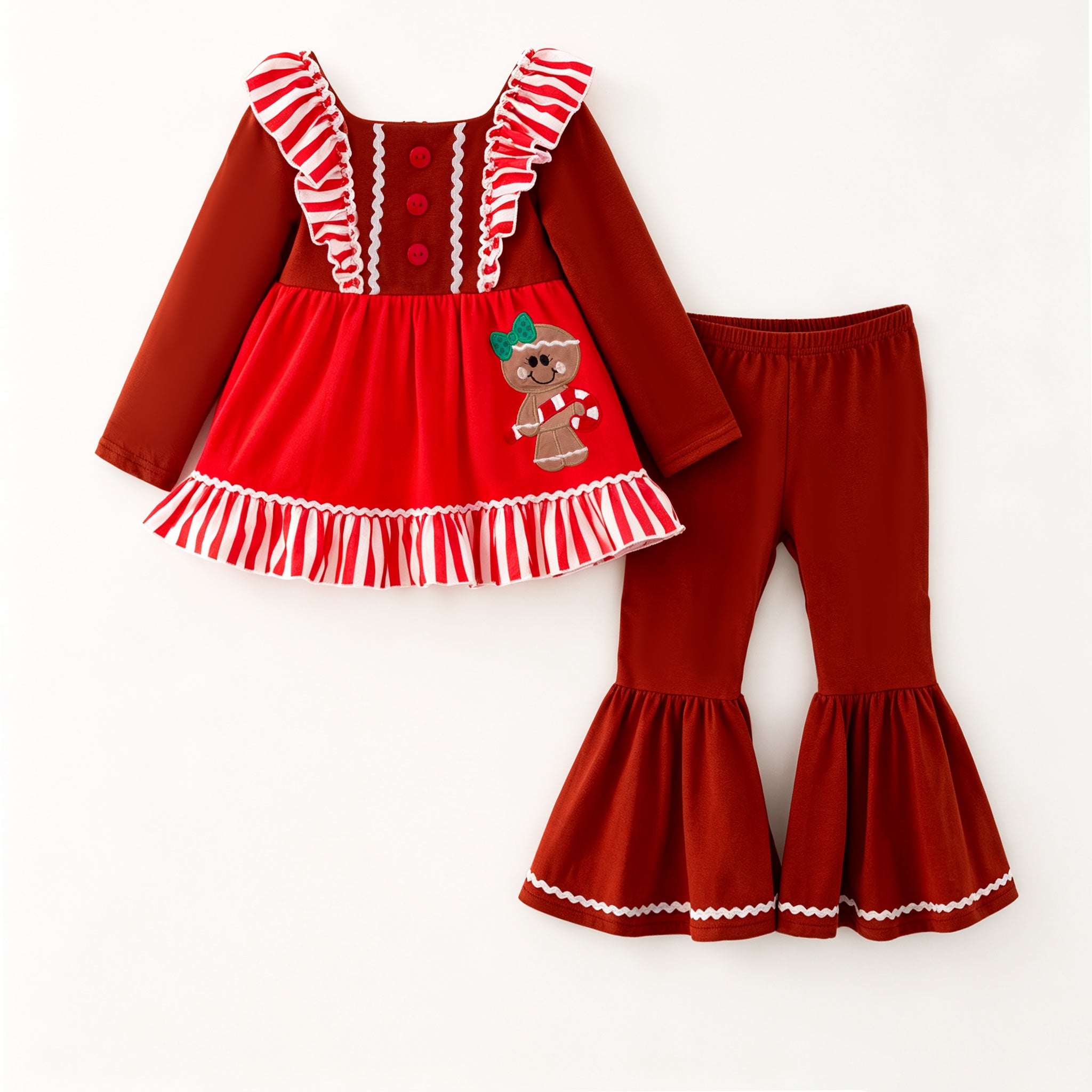 （In Stock）Girls Christmas Gingerbread Applique Dress