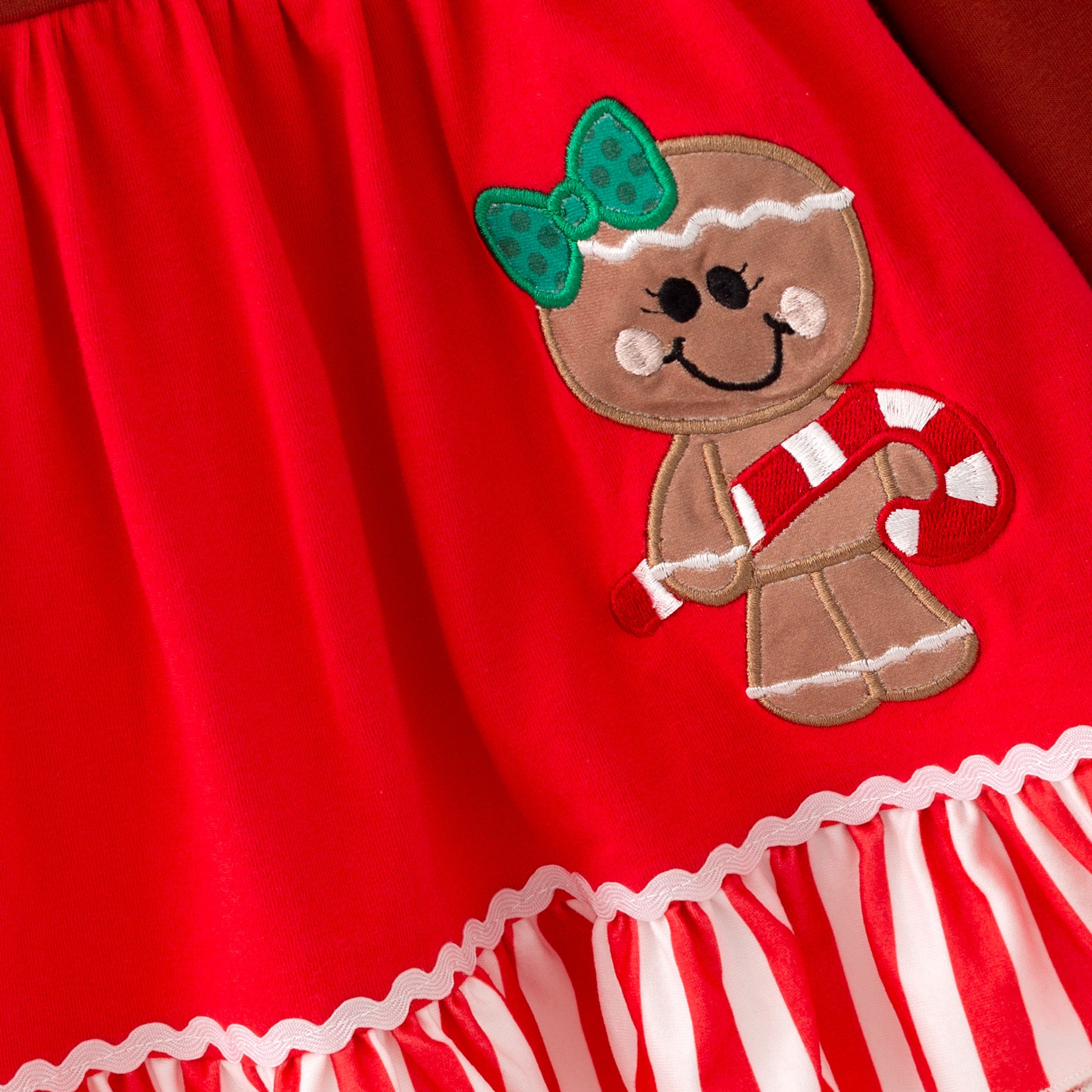 （In Stock）Girls Christmas Gingerbread Applique Dress