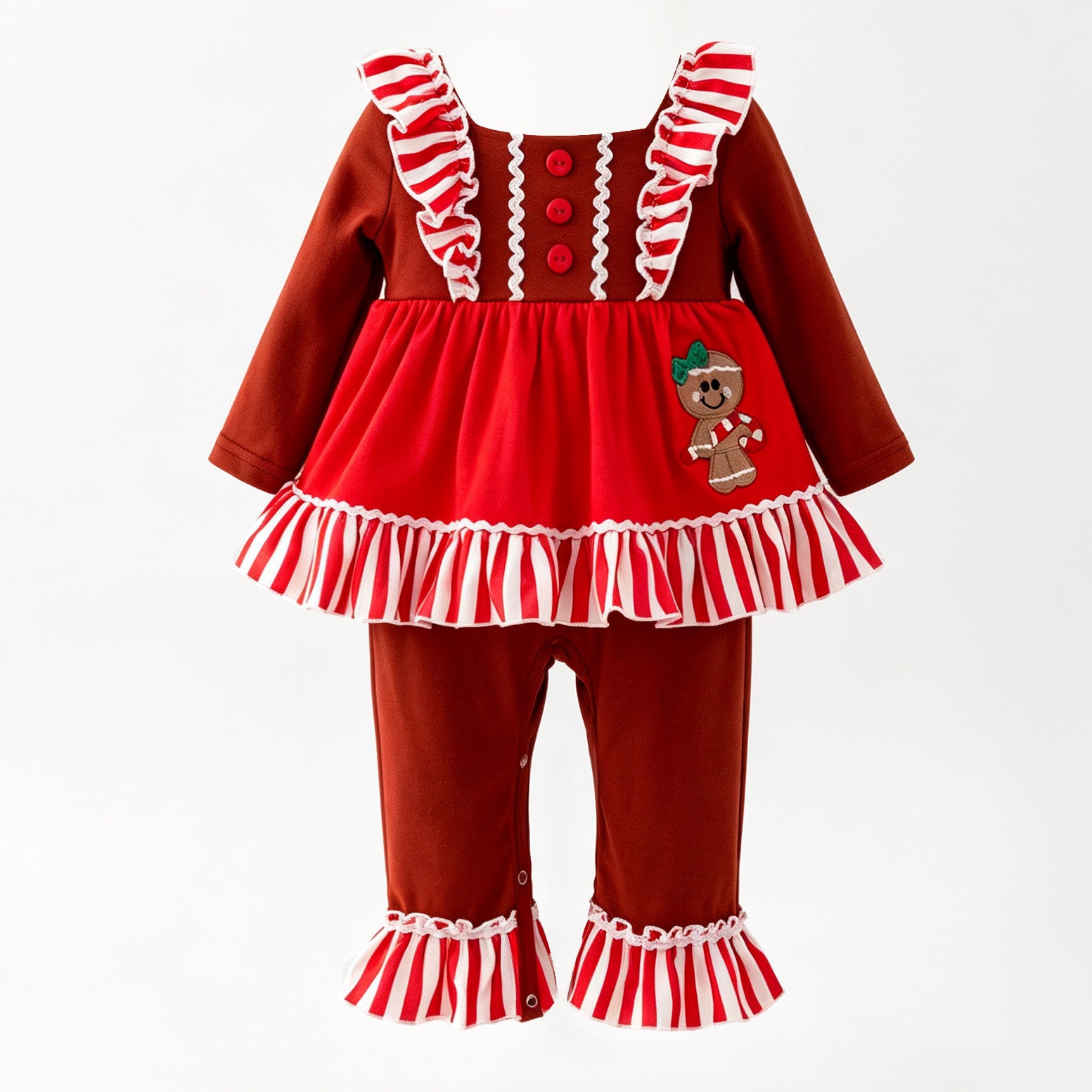 （In Stock）Toddler Girls Christmas Gingerbread Applique Bloomer Set