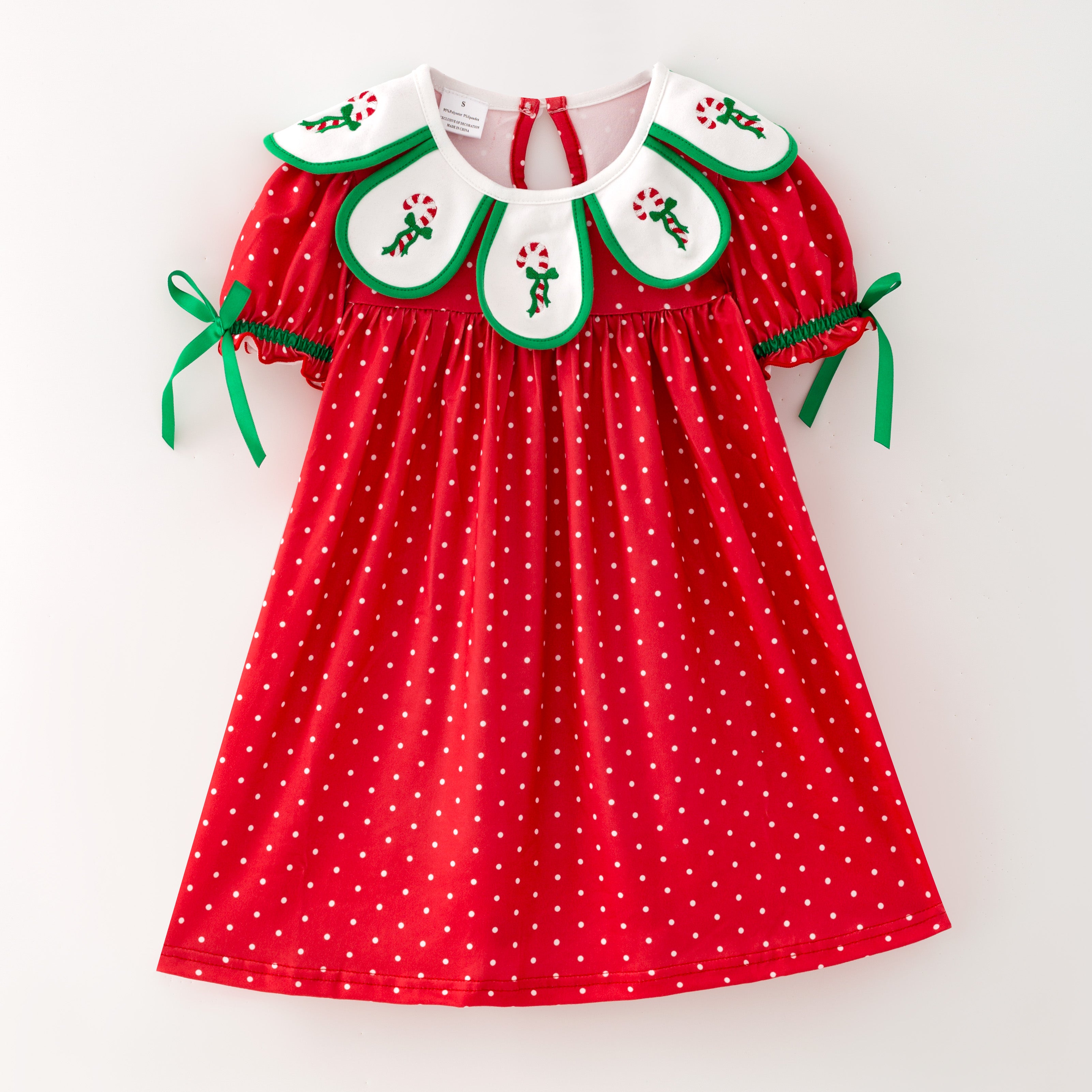 （In Stock）Girls Christmas Embroidery Petal Collar Dress