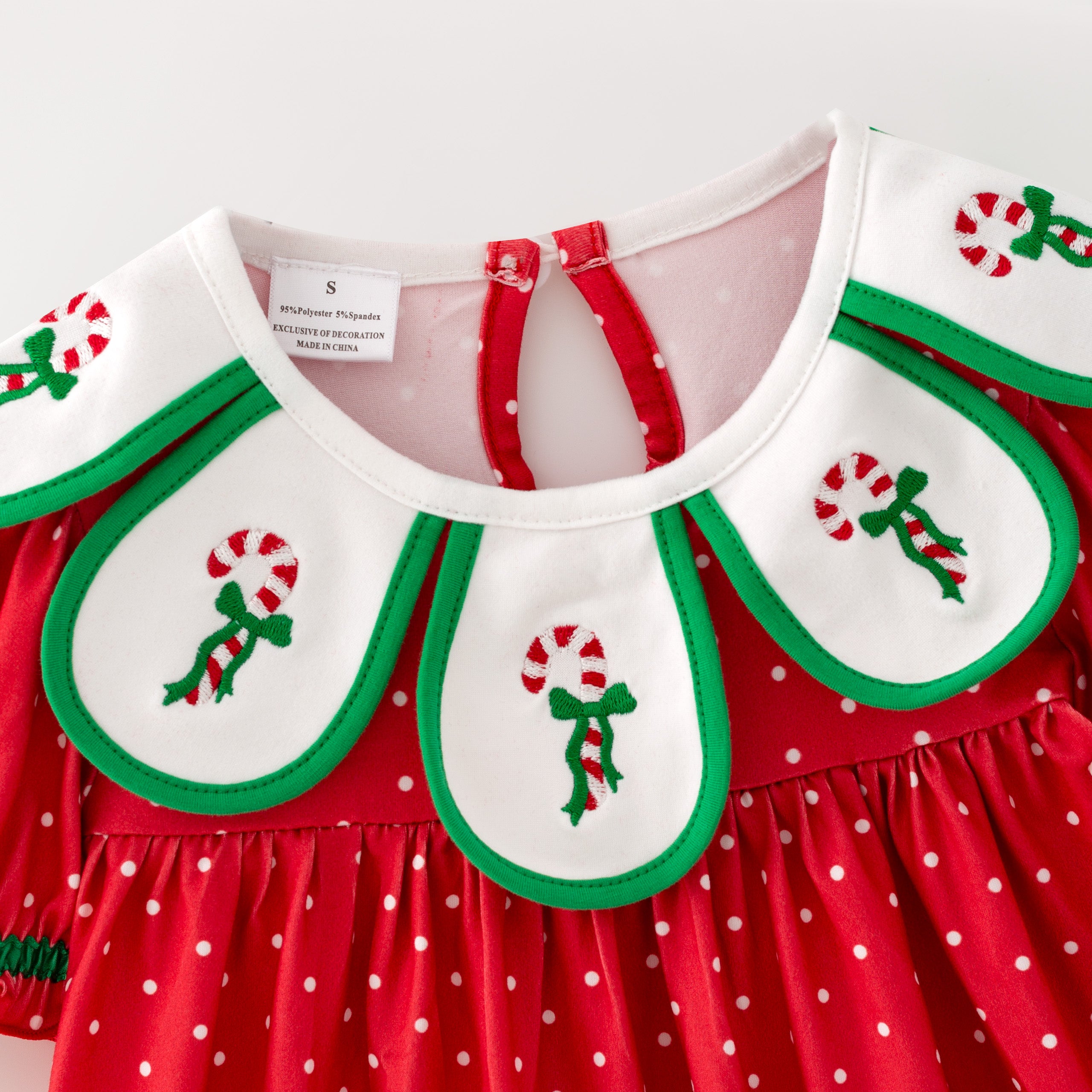（In Stock）Girls Christmas Embroidery Petal Collar Dress