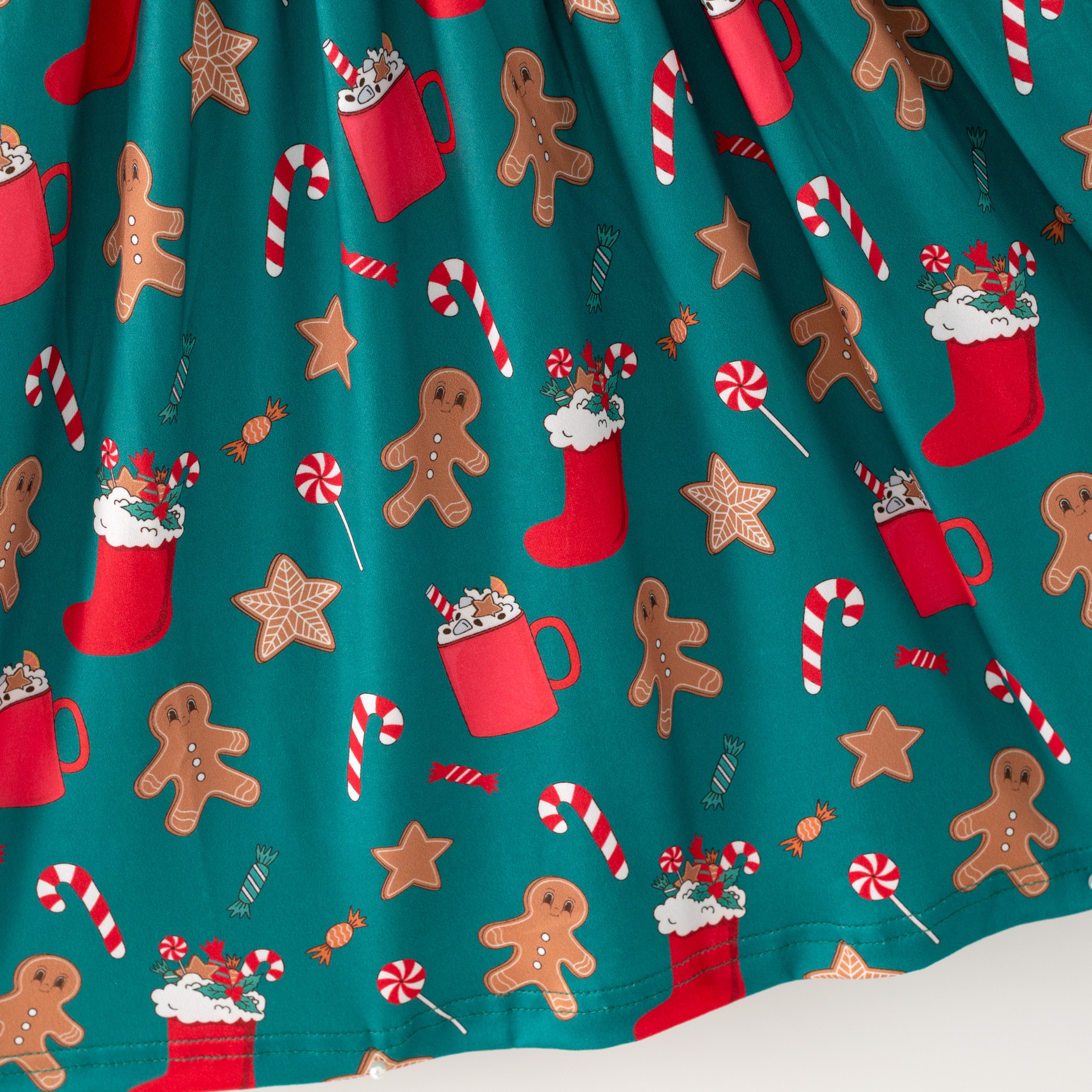 （In Stock）Girls Christmas Gingerbread Embroidery Petal Collar Dress
