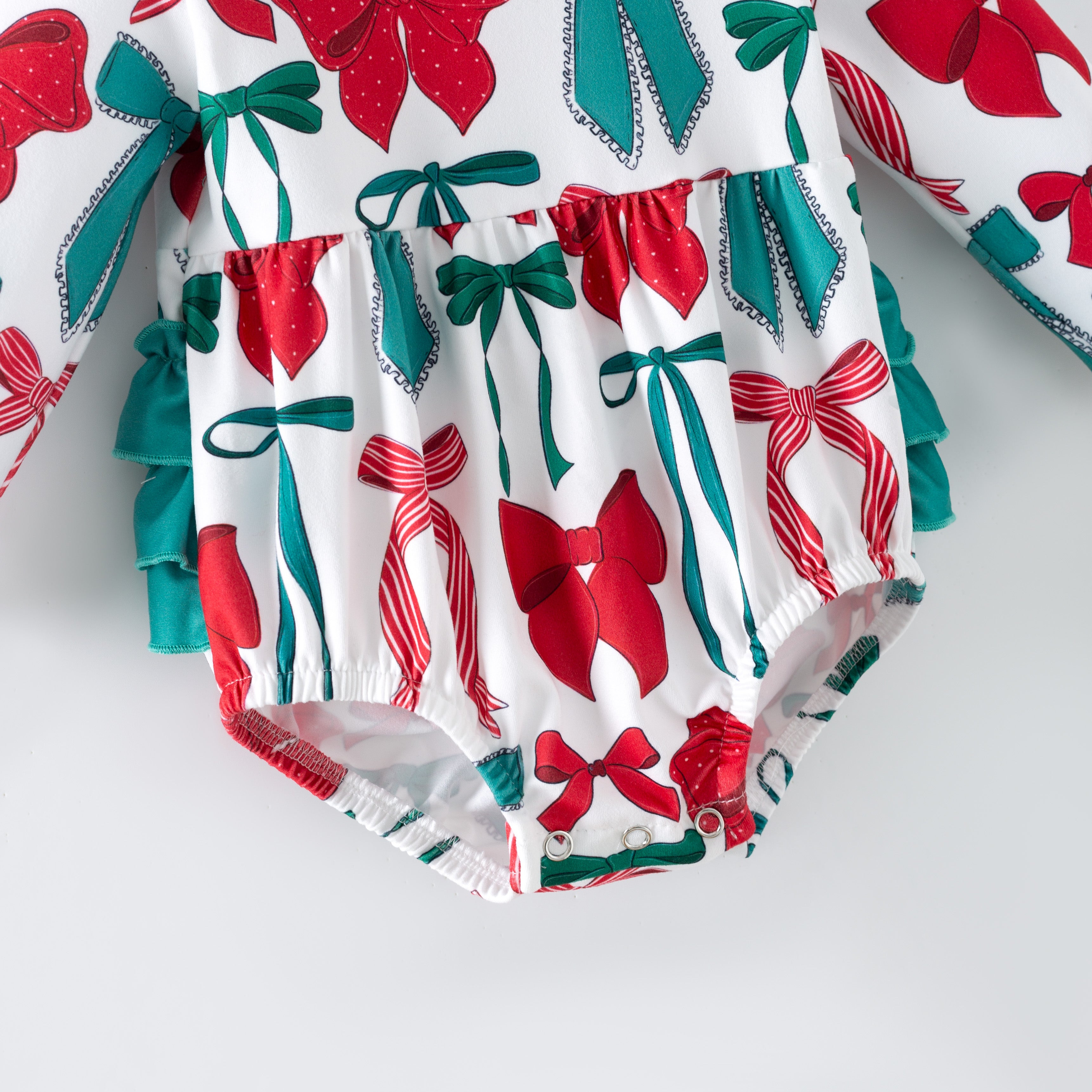 （Pre Order,Prepack Zone）Girls Christmas Bow Print Dress&Romper