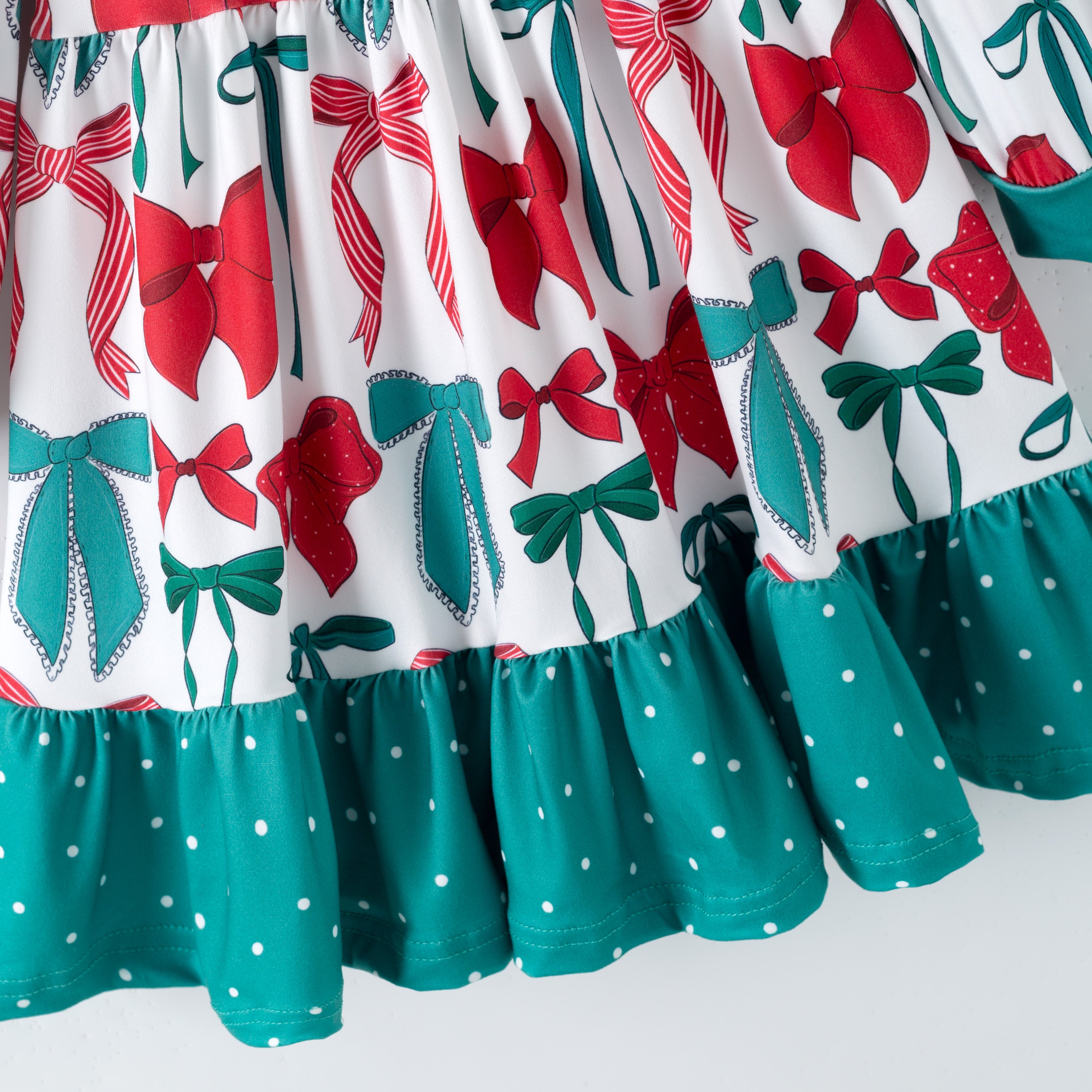 （Pre Order,Prepack Zone）Girls Christmas Bow Print Dress&Romper