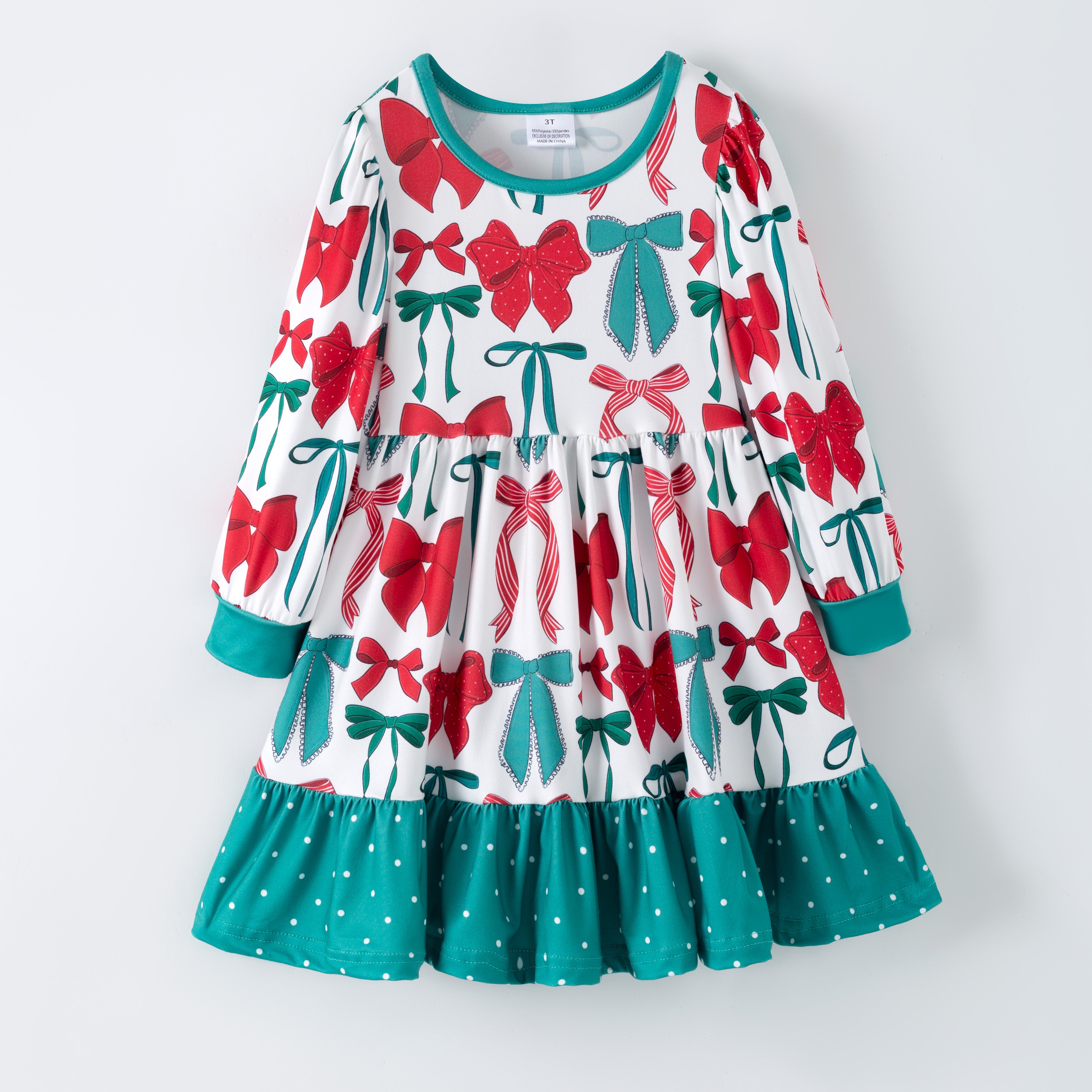 （Pre Order,Prepack Zone）Girls Christmas Bow Print Dress&Romper