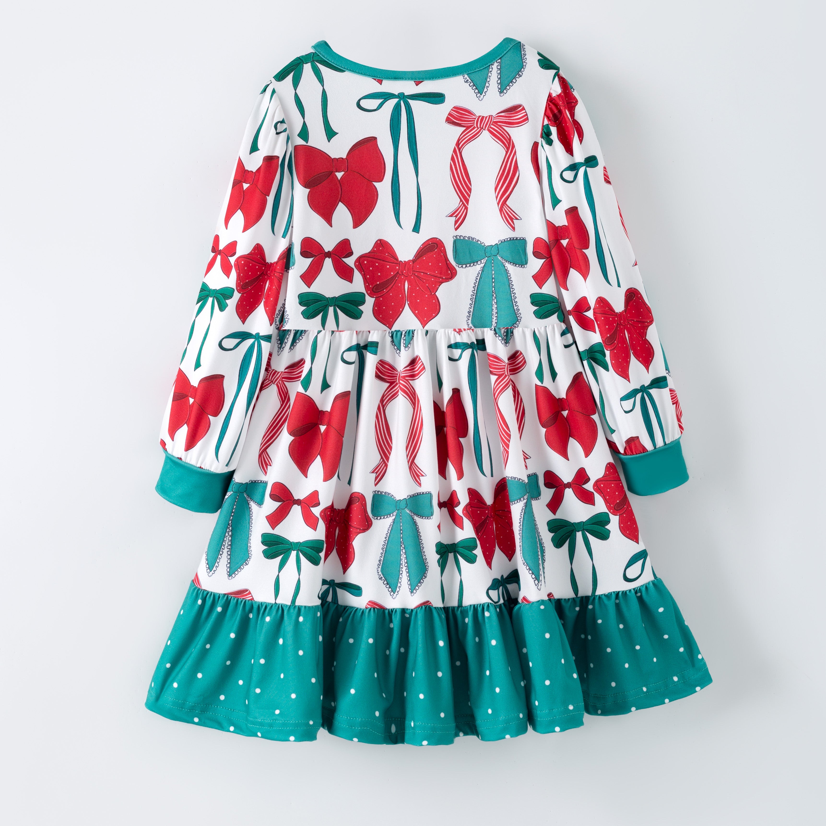 （Pre Order,Prepack Zone）Girls Christmas Bow Print Dress&Romper