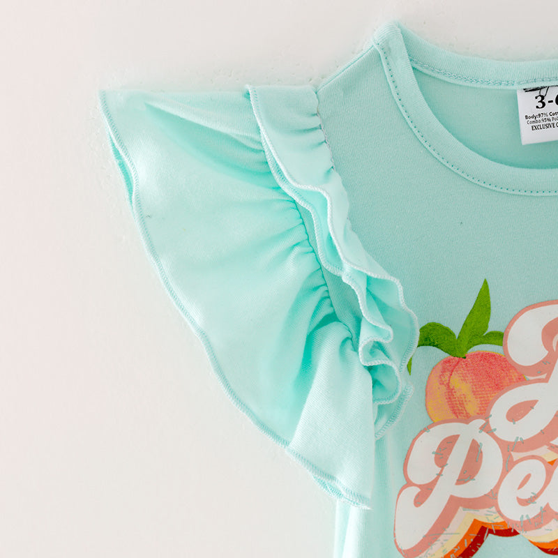 （In Stock）Baby Girls Mint Peachy Print Ruffled Romper