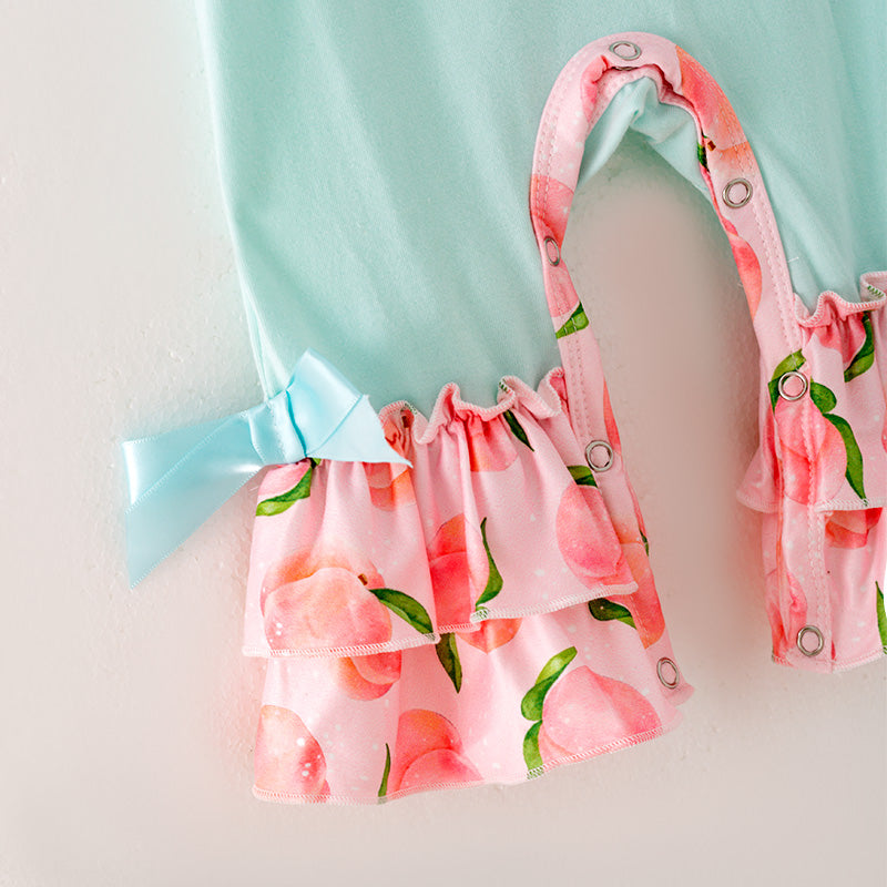 （In Stock）Baby Girls Mint Peachy Print Ruffled Romper