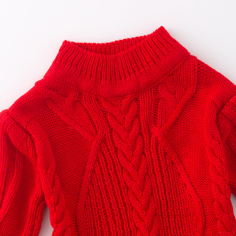 （In Stock L16-3-2）Girls Fall and Winter Red Sweater Dress