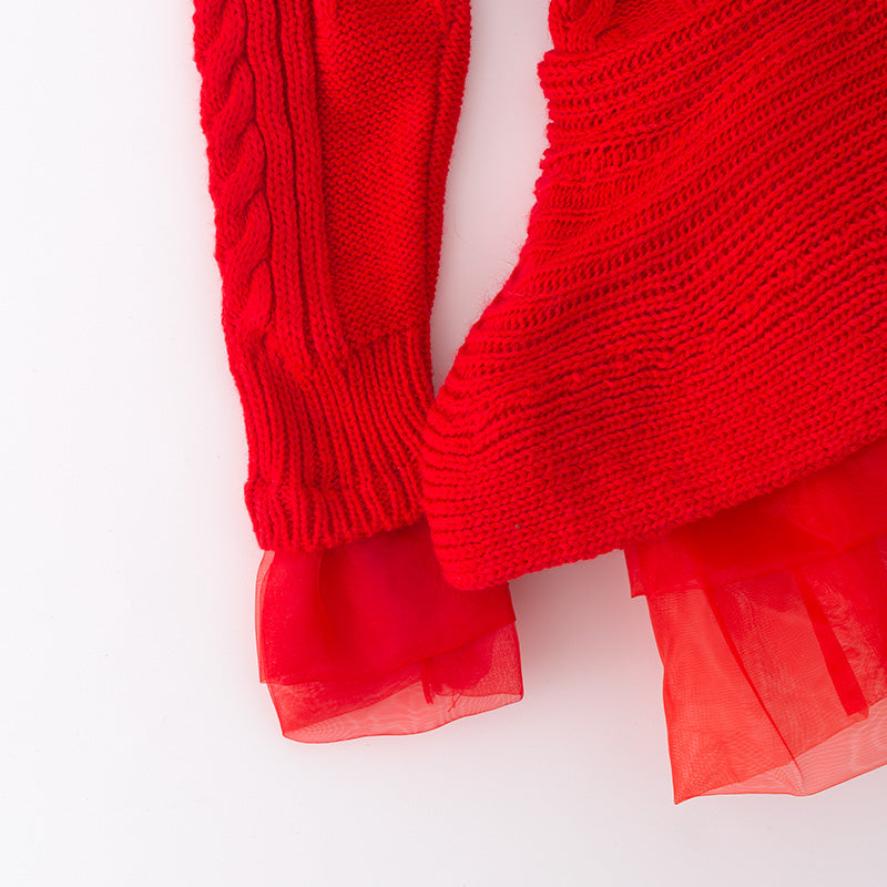 （In Stock L16-3-2）Girls Fall and Winter Red Sweater Dress