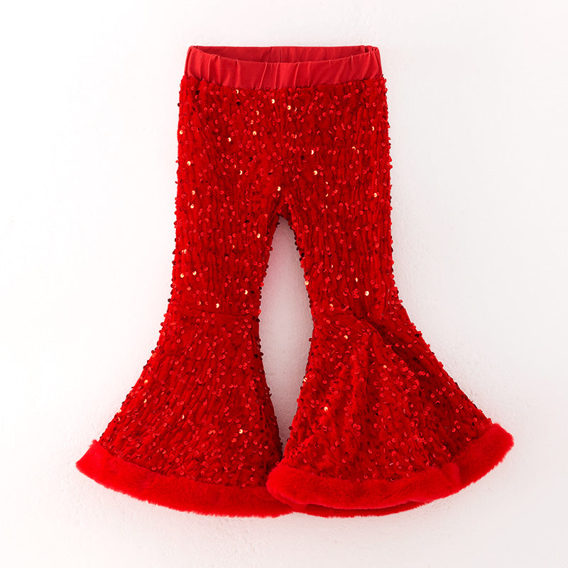（In Stock）Girls Christmas Red Sequin Pants